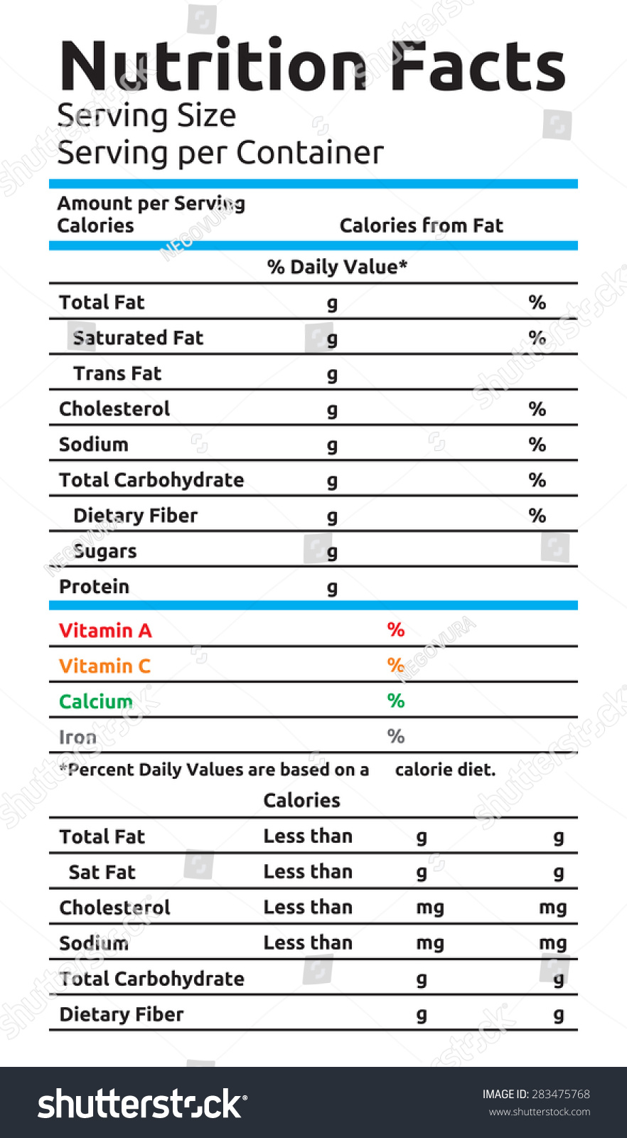 Nutrition Facts Vector Food Label Stock Vector (Royalty Free) 283475768 ...