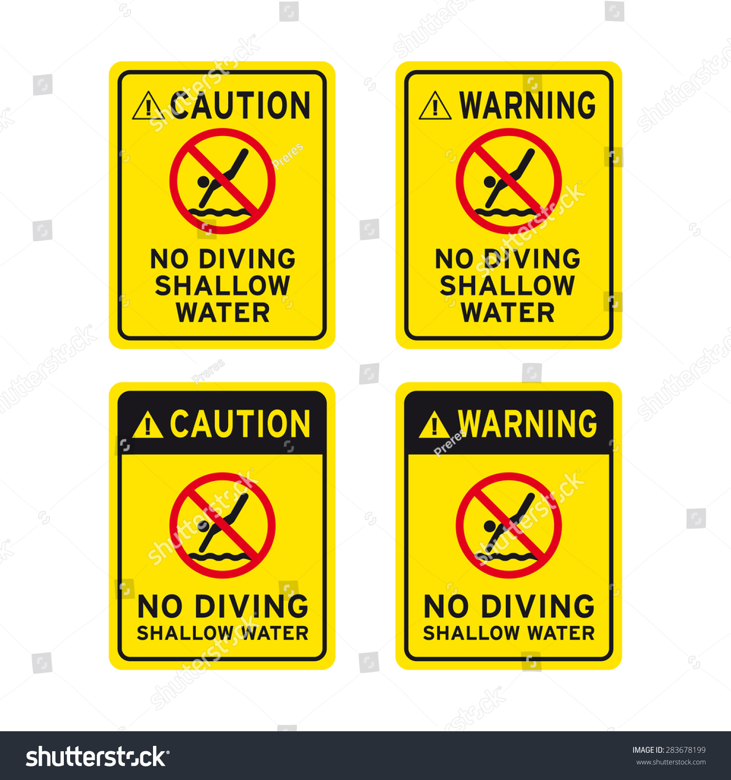 Caution Warning No Diving Shallow Water Stock Vector (Royalty Free ...