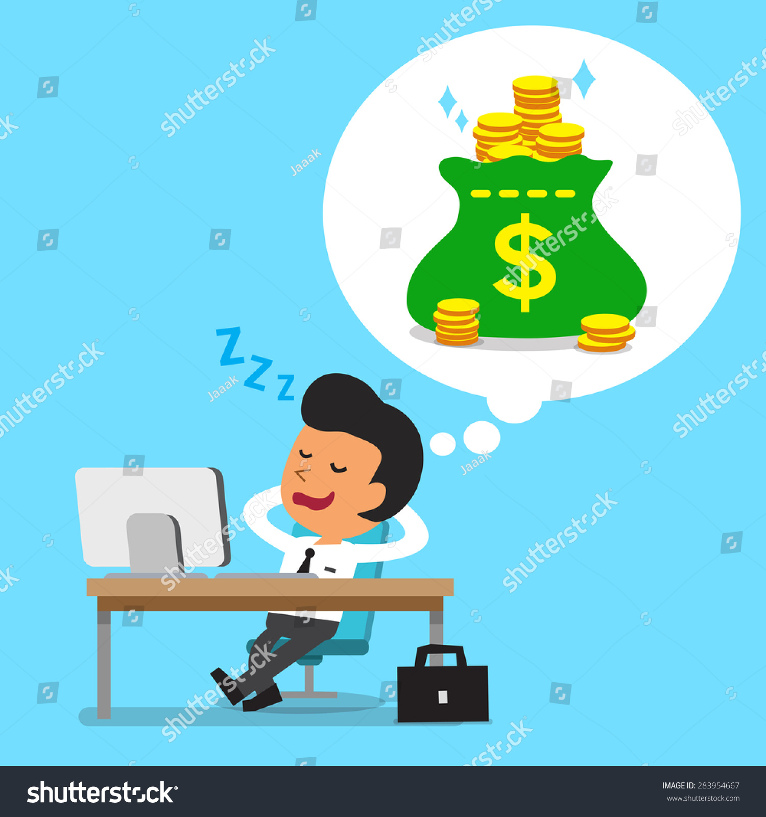 Cartoon Businessman Falling Asleep Dreaming About Stock Vector (Royalty ...