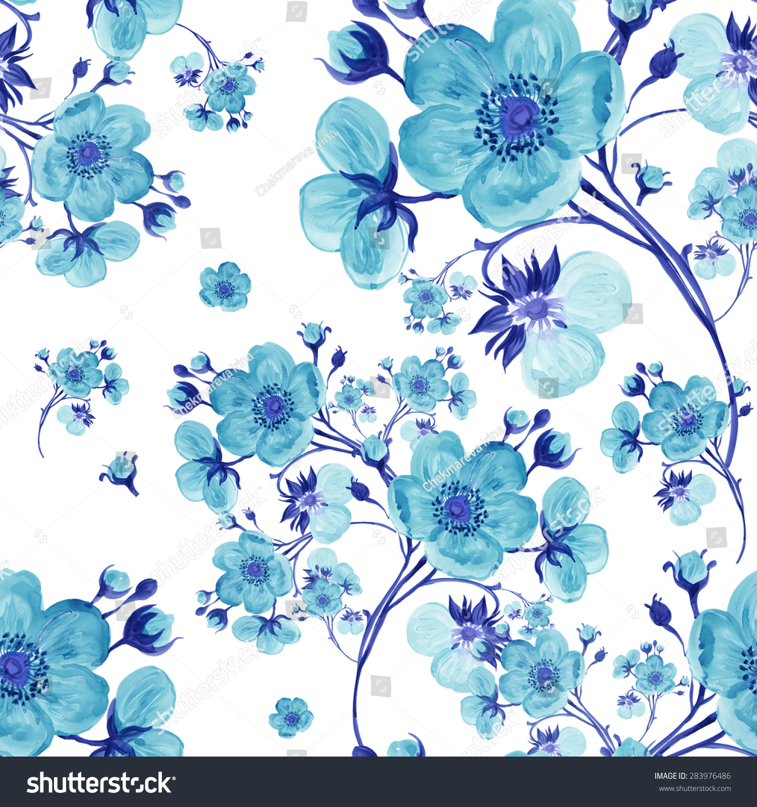 Seamless Pattern Watercolor Gentle Spring Flowers Stock Illustration ...