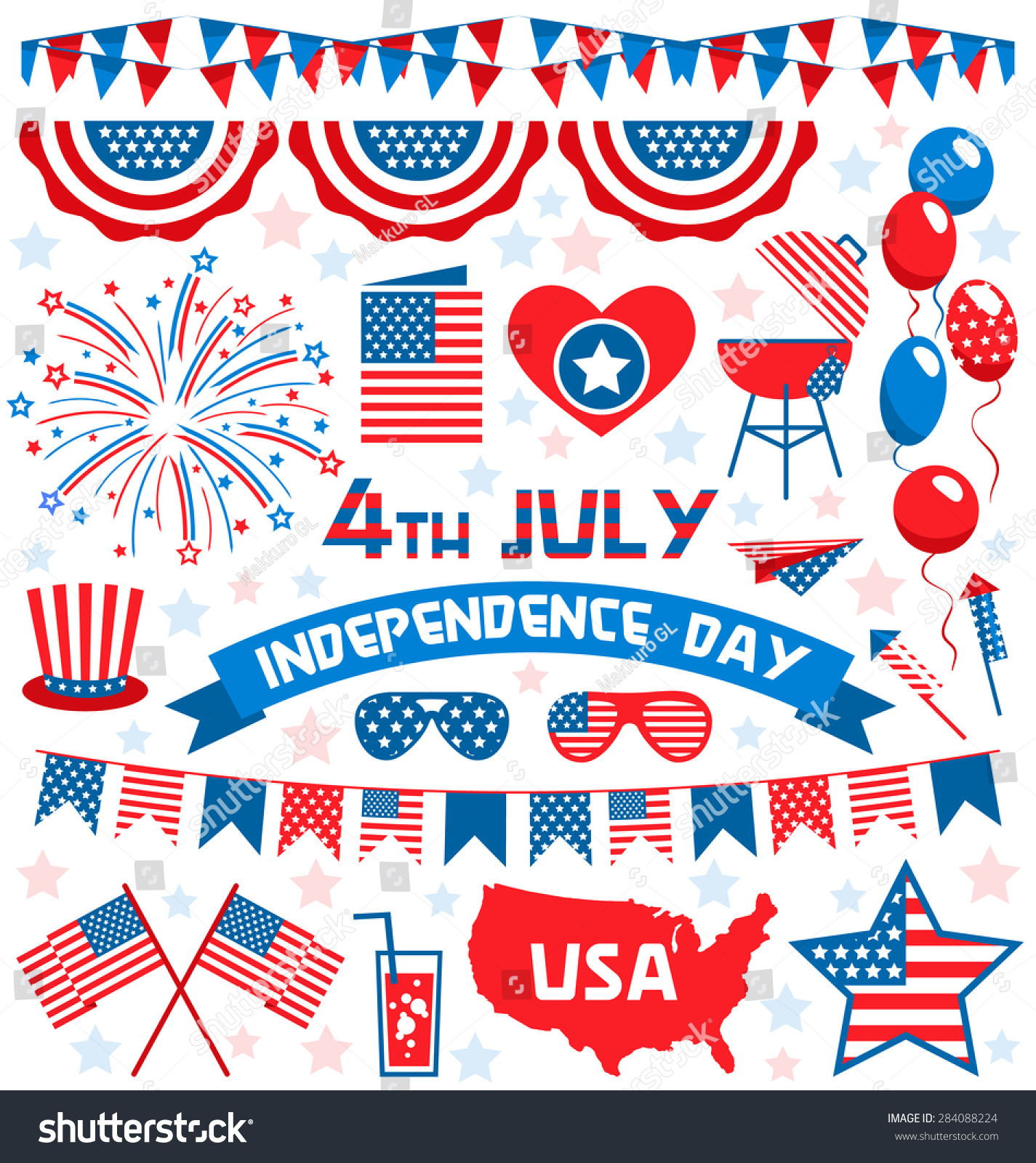 Usa Celebration Flat National Symbols Set Stock Illustration 284088224 ...