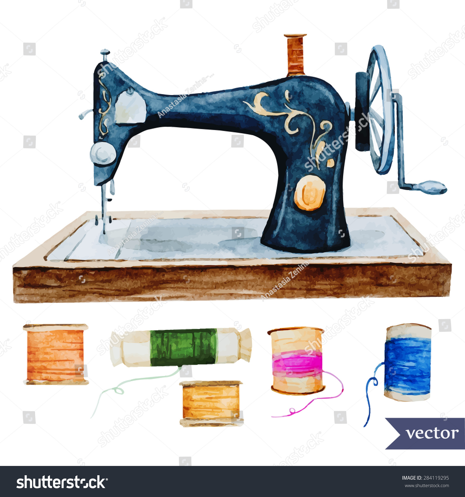 Швейная машинка Винтаж Ватерколор