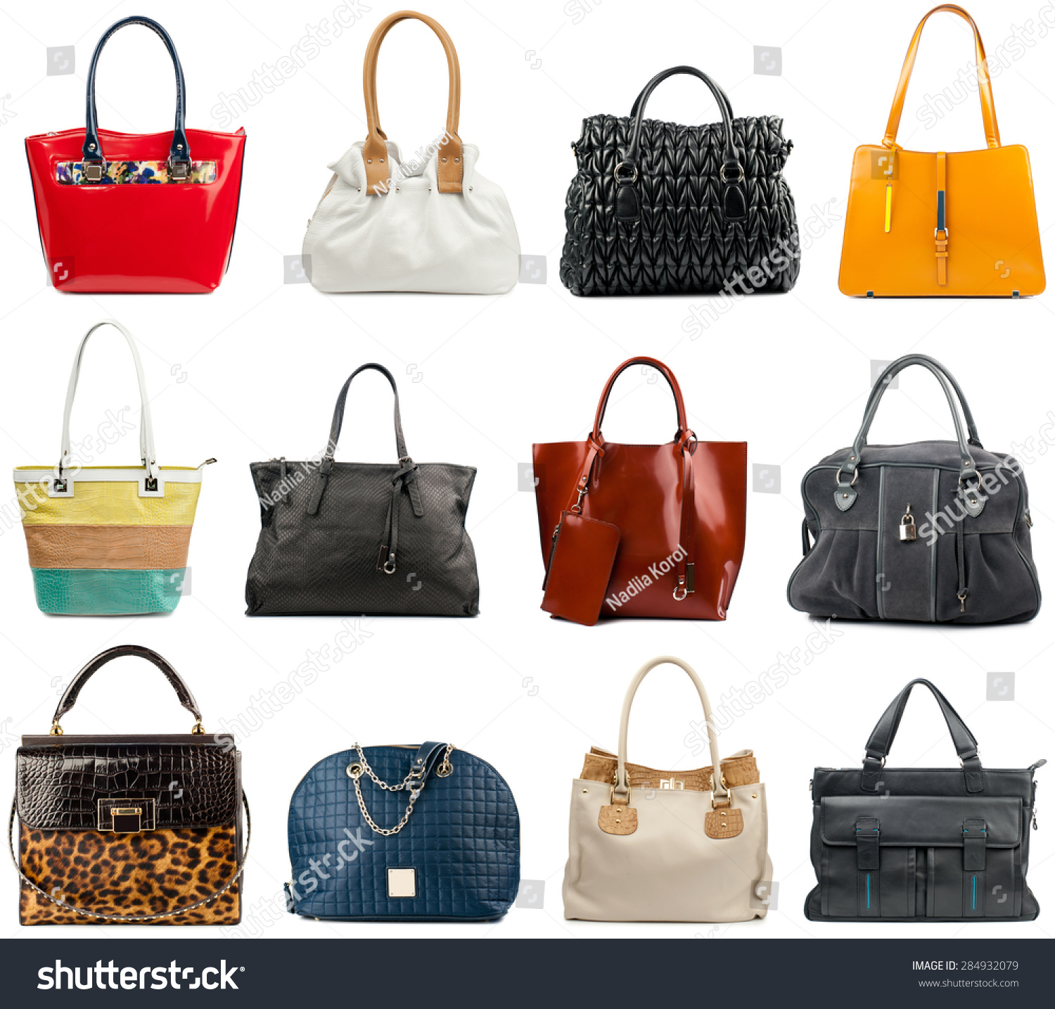 Female Handbags Collection Isolated On White Stock Photo 284932079 