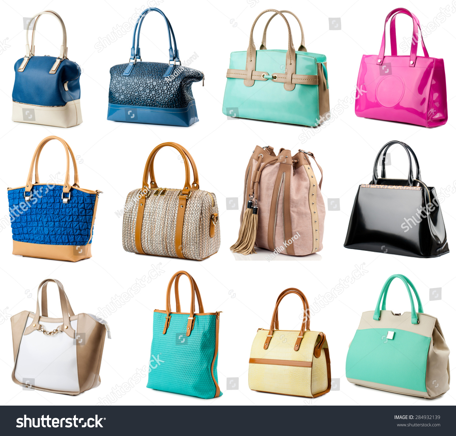 Female Handbags Collection Isolated On White Stock Photo 284932139 