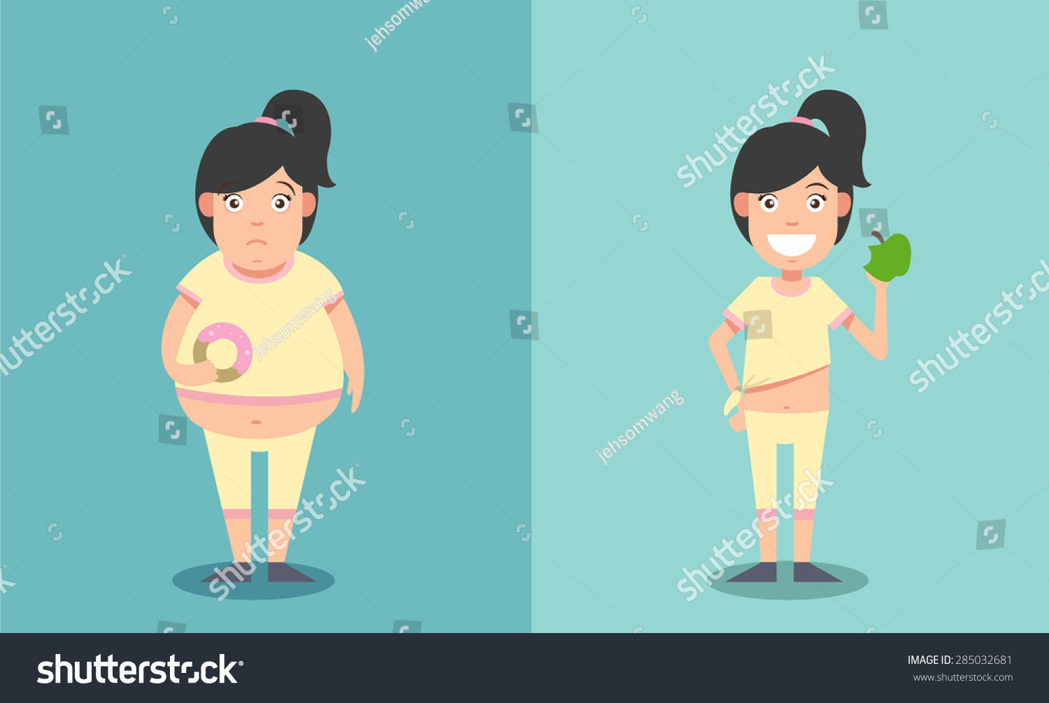 Fat Thin Woman Before After Concept Stock Vector Royalty Free 285032681 Shutterstock