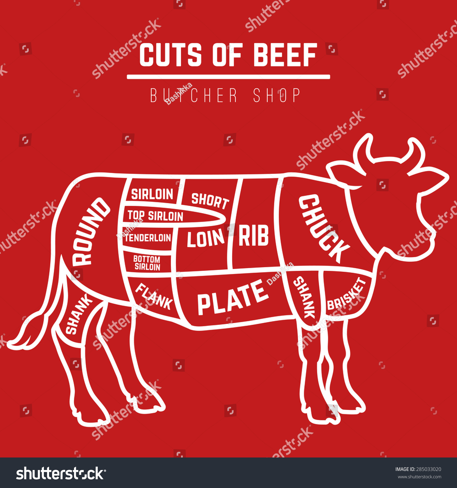 Butchery Beef Cuts Diagram Vector Illustration Stock Vector (Royalty ...