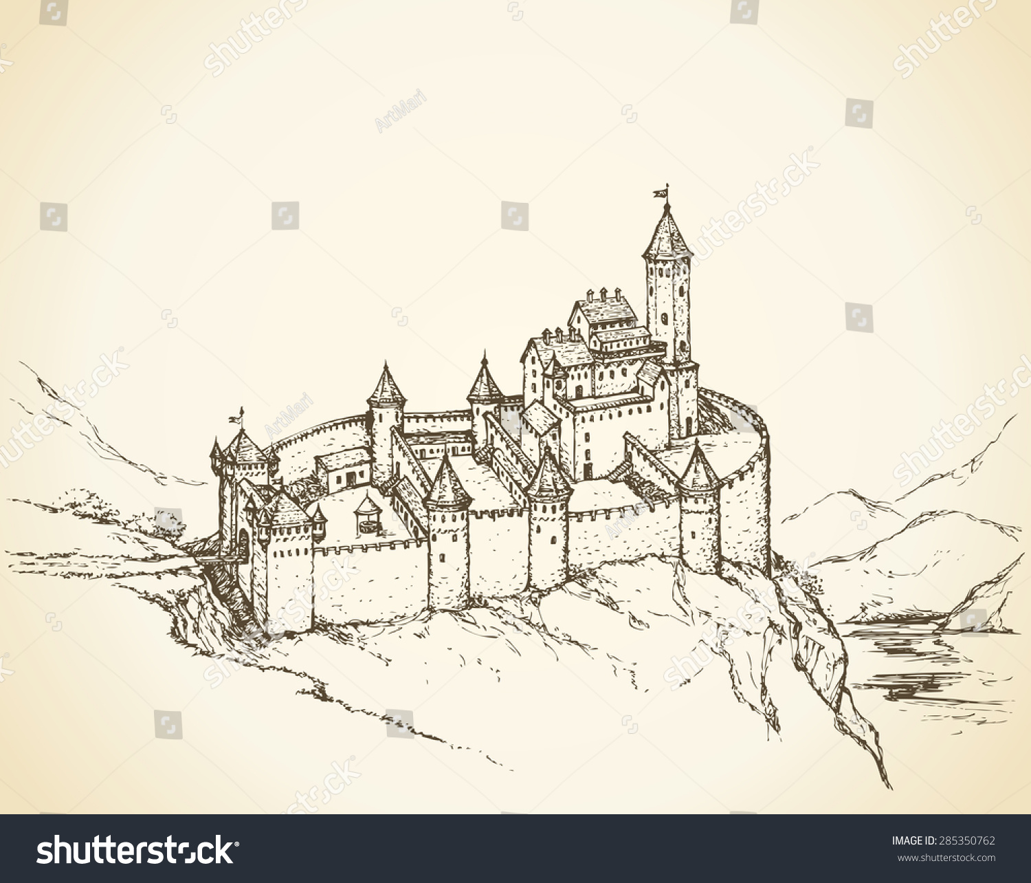 Крепость в романском стиле рисунок