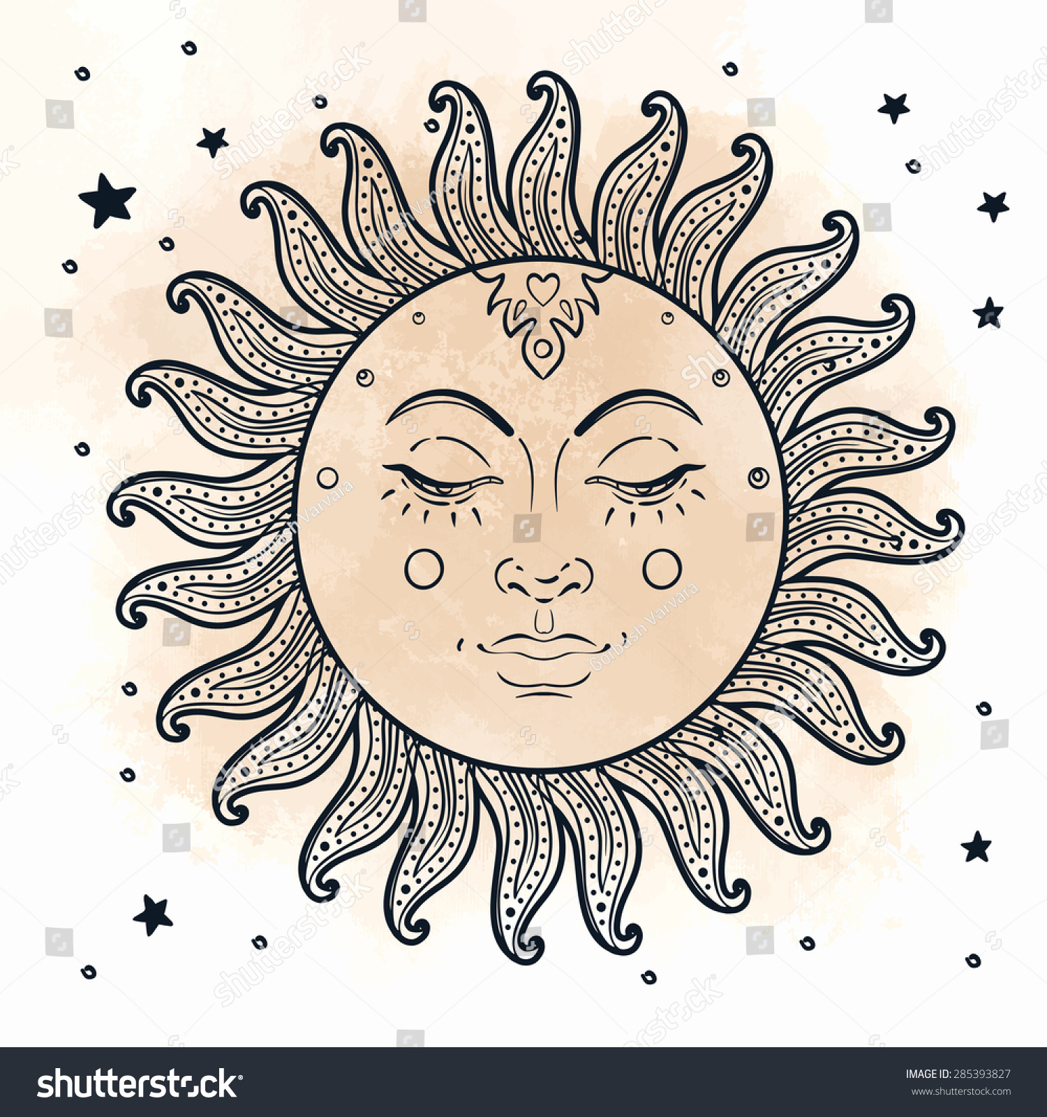 Sun Vector Illustration Vintage Engraving Style Stock Vector (Royalty