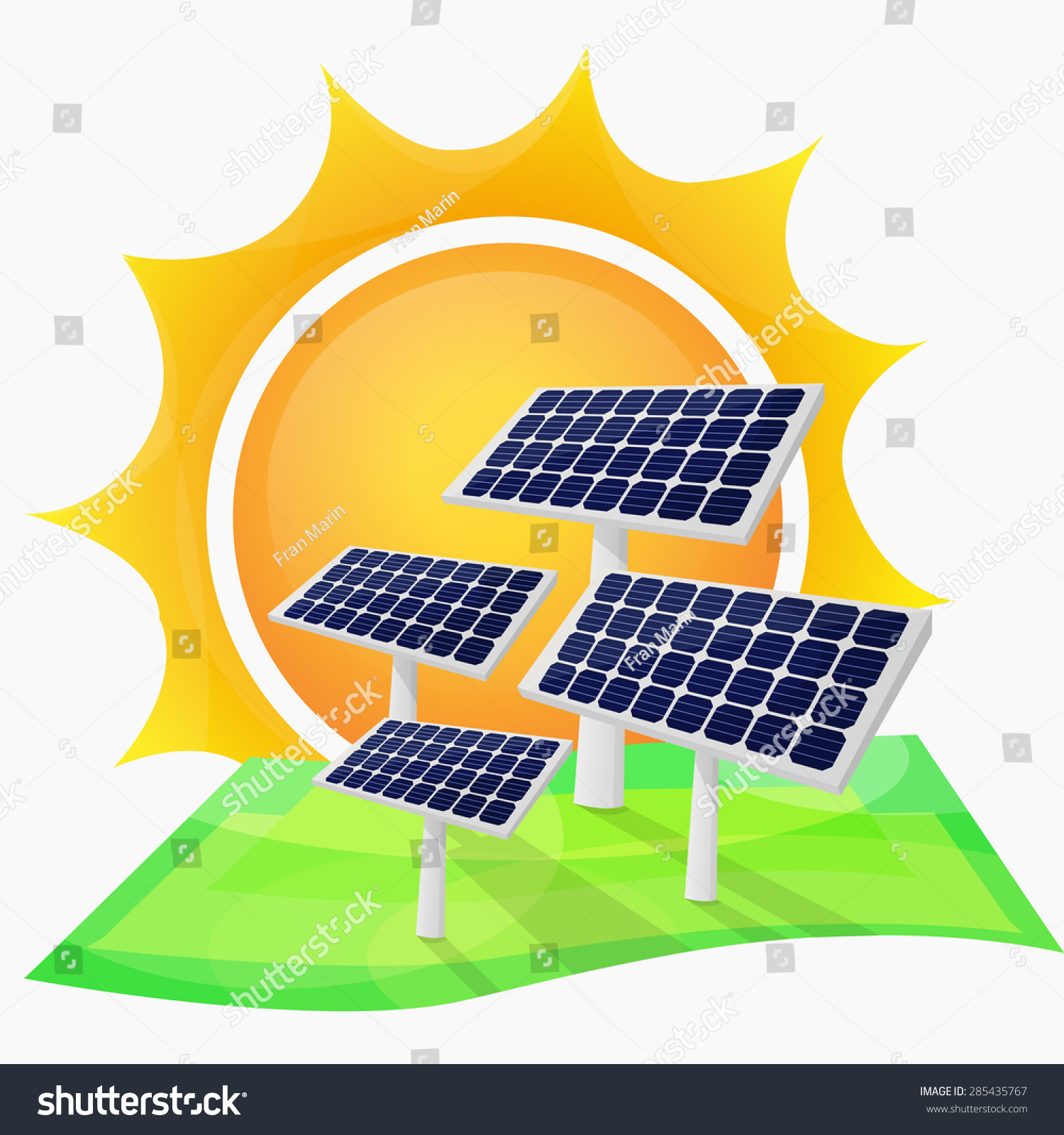 Four Giant Solar Panels Sun Background Stock Vector Royalty Free