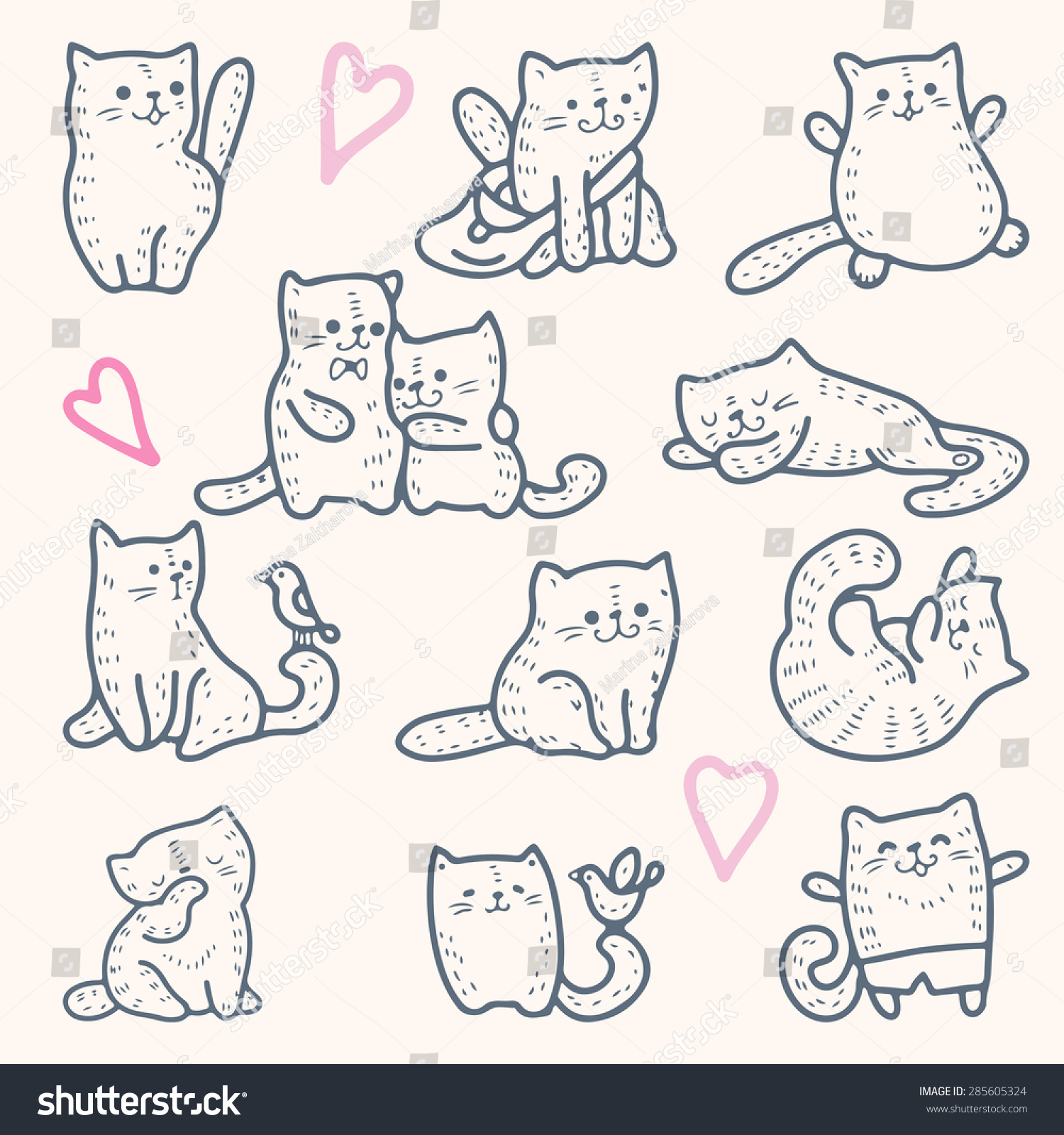 Illustration Funny Cartoon Kittens Vector Set Stock Vector (Royalty ...