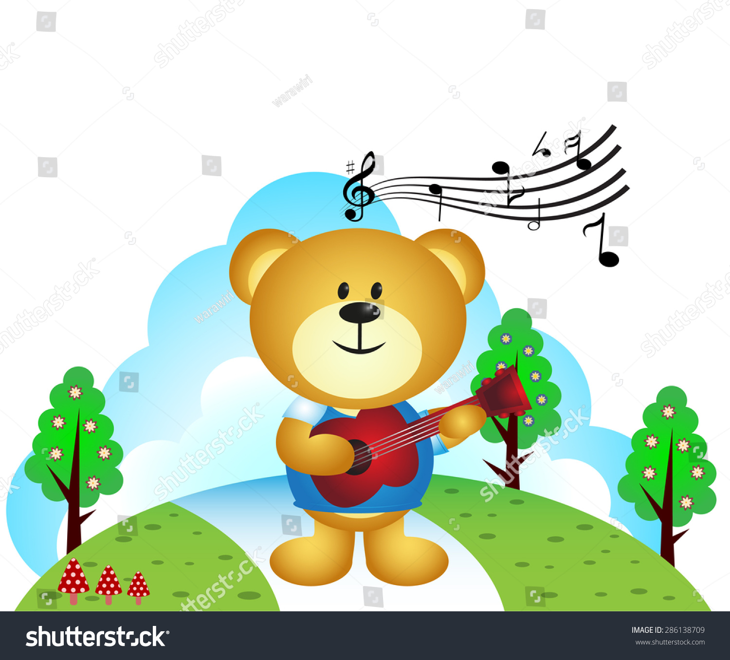 Little Bear Playing Guitar Park Stock Vector (Royalty Free) 286138709 ...