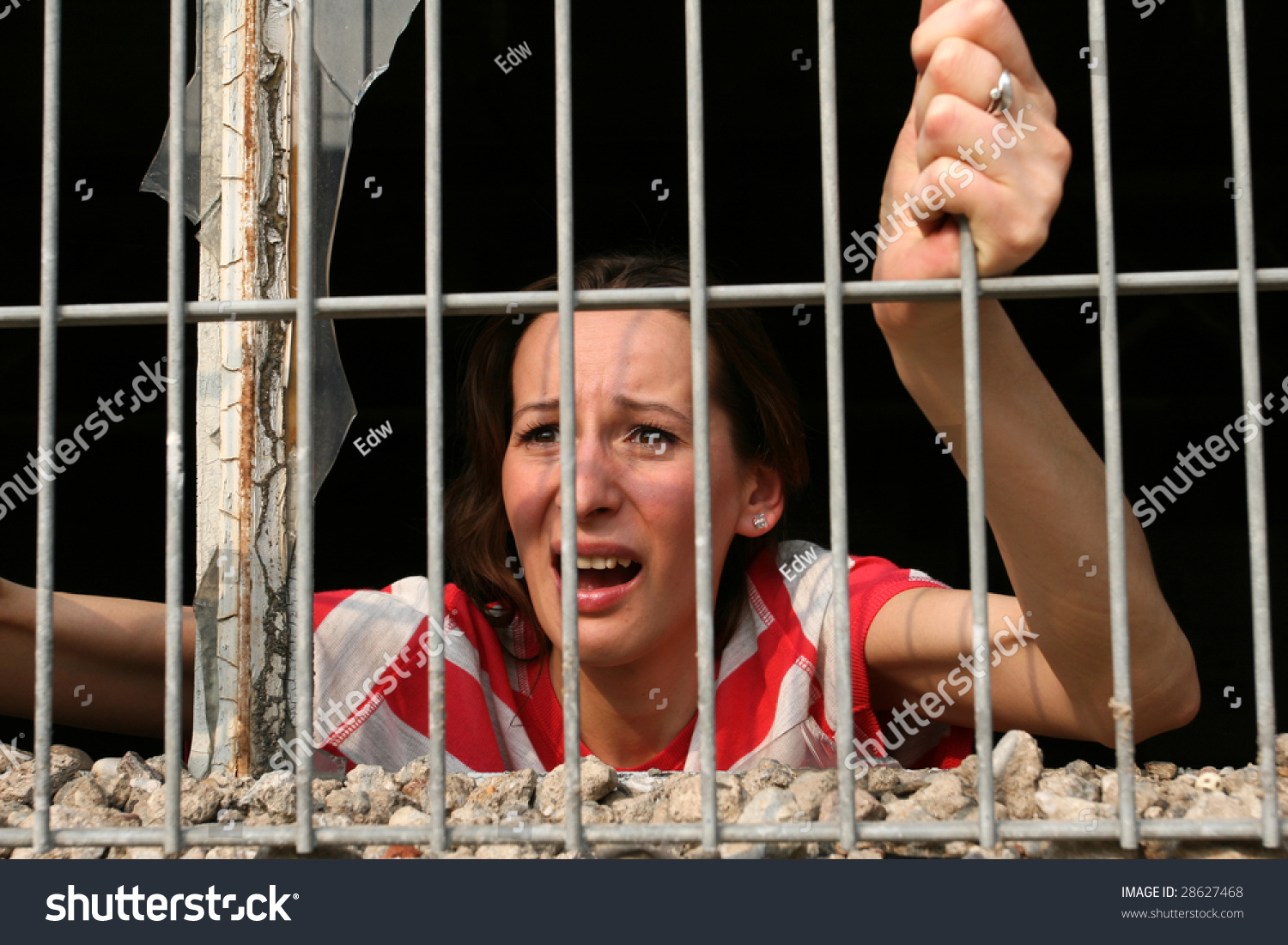 Woman Behind Bars Old Prison Crying Foto Stock Shutterstock