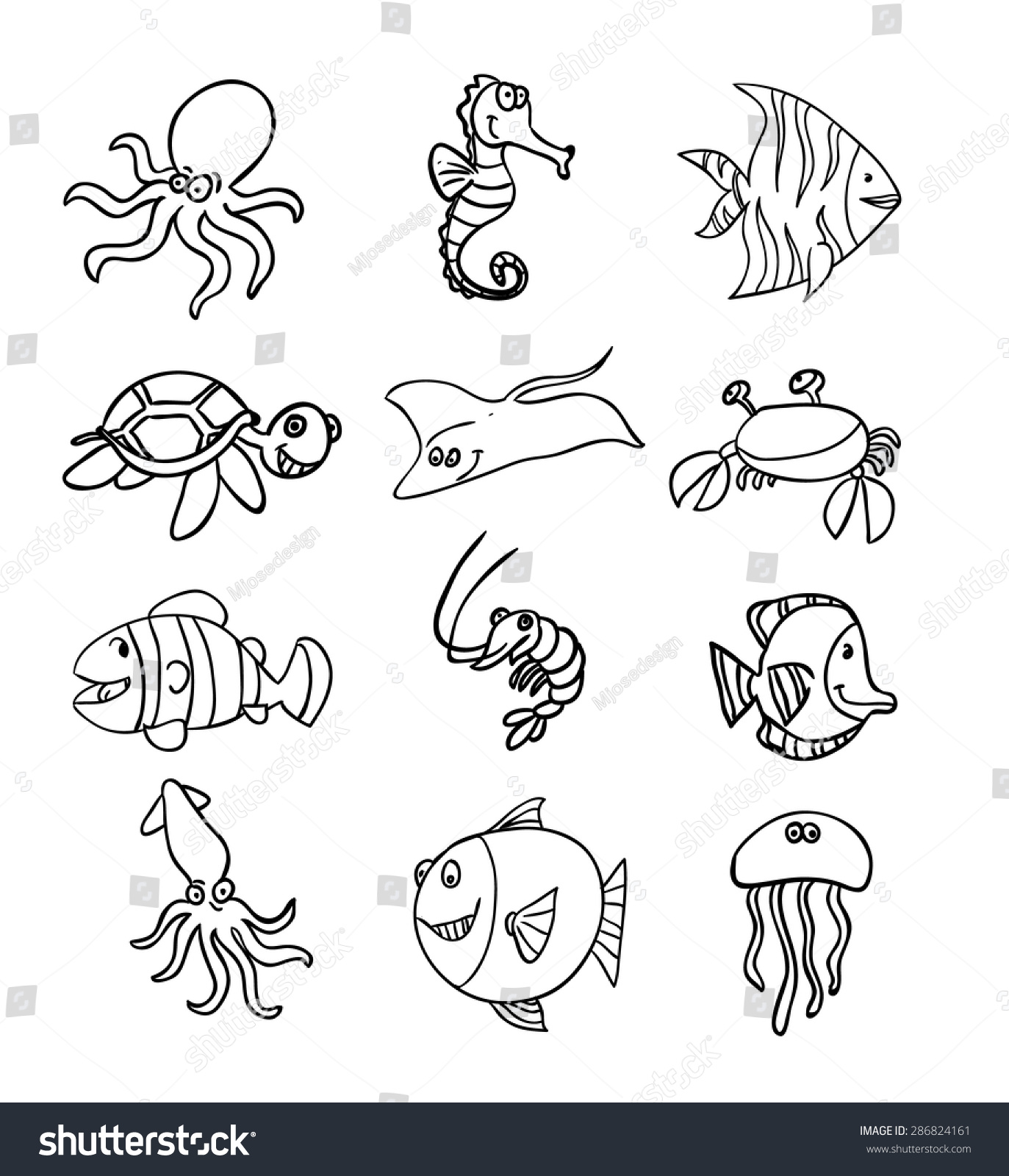 Marine Life Set Icons Vector Illustration Stock Vector (Royalty Free ...