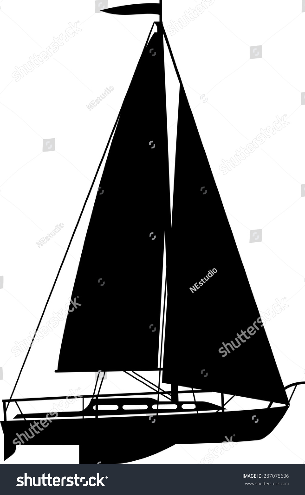 Yacht Detailed Vector Illustration Black Yacht Stock Vector (Royalty ...