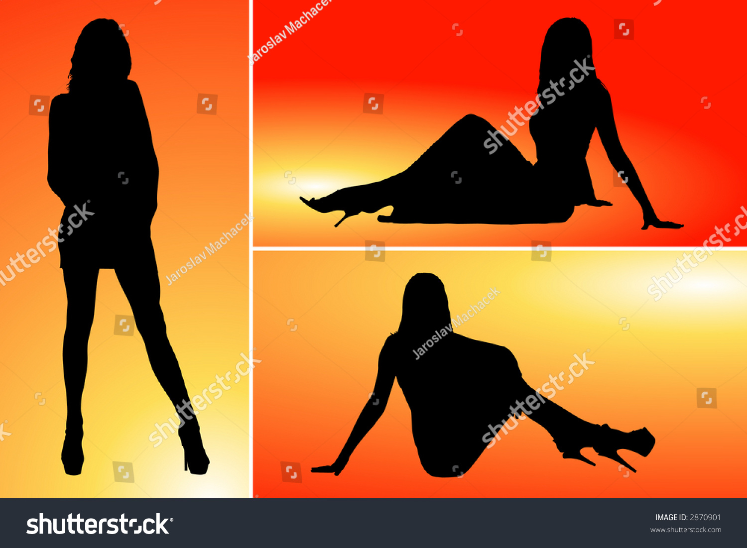 Three Sexy Women Silhouette On Colorful Stock Vector Royalty Free