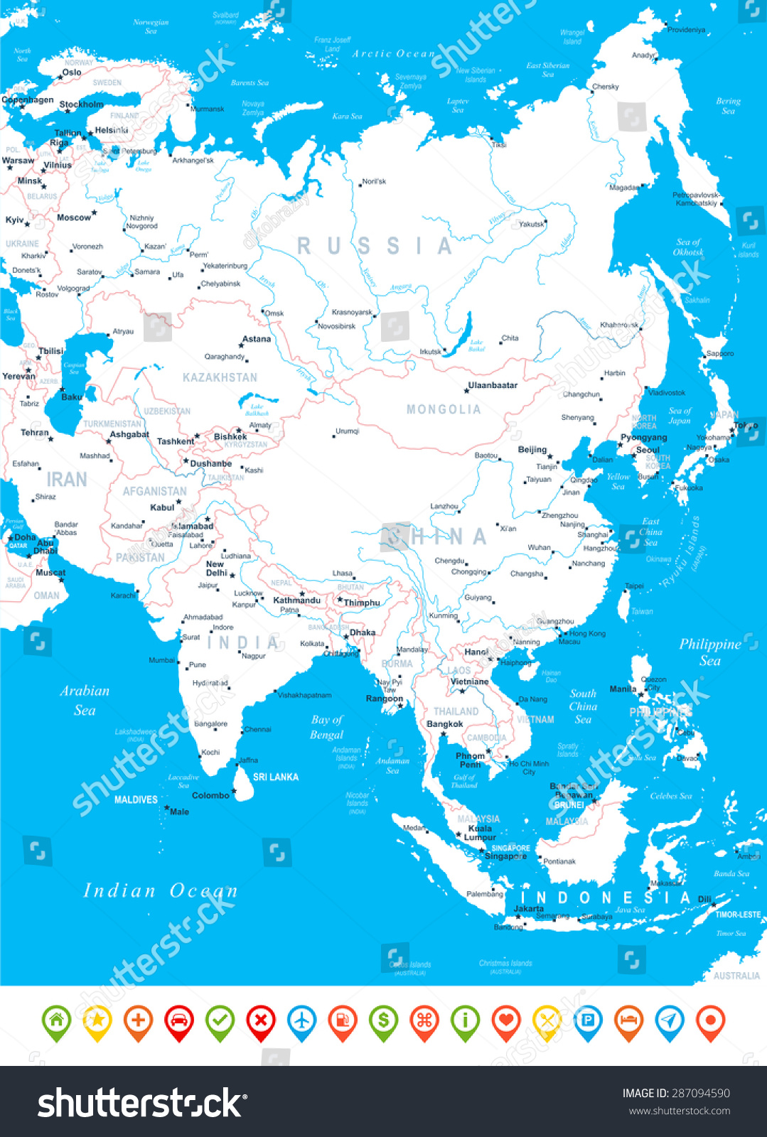 Asia Map Highly Detailed Vector Illustration Stock Vector (Royalty Free ...