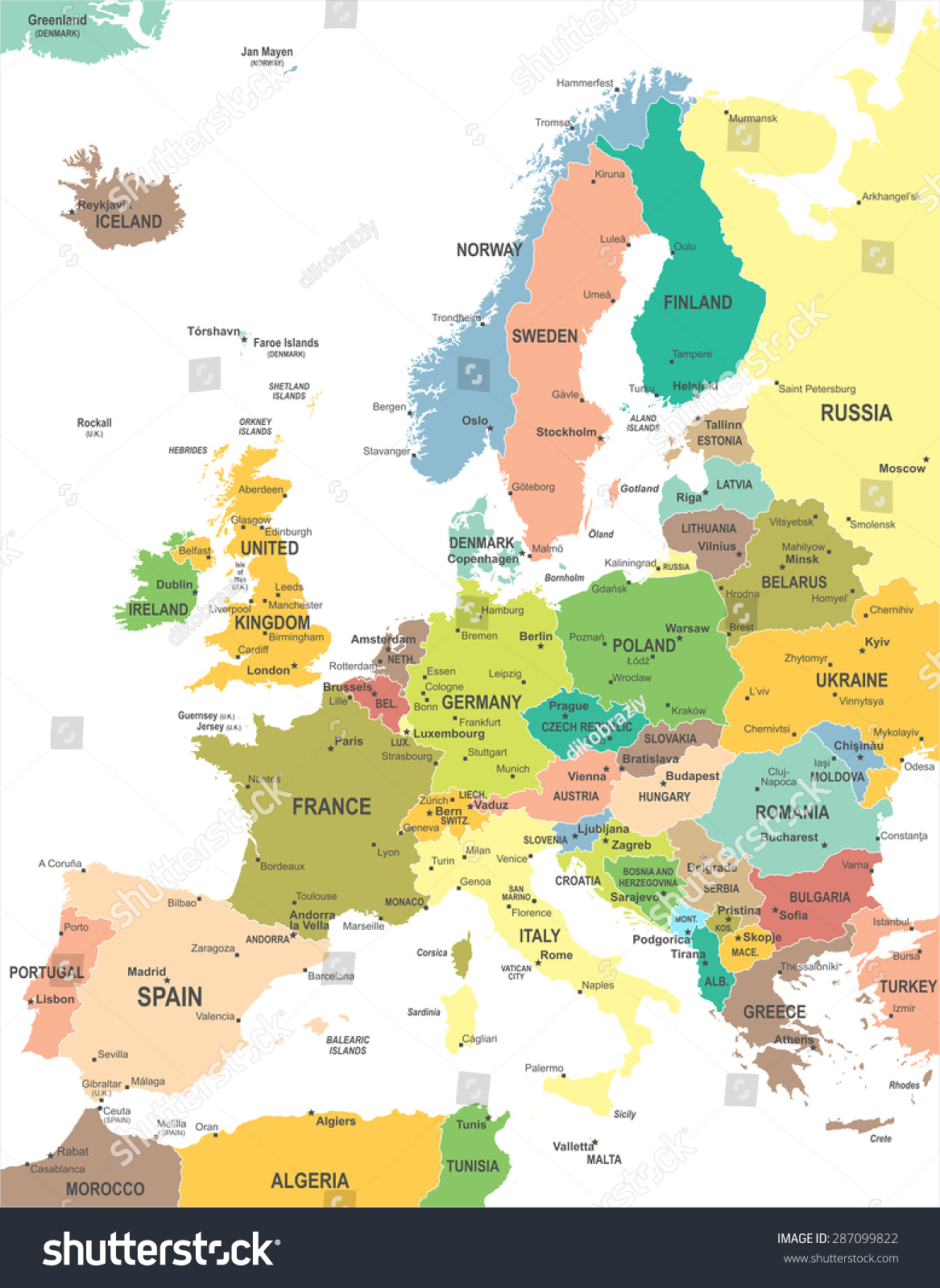 Europe Map Illustration Stock Vector (Royalty Free) 287099822 ...