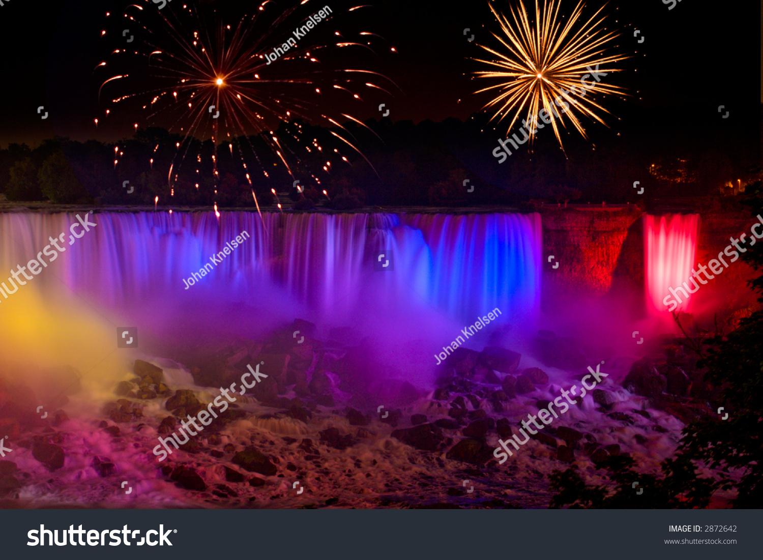 Rainbow Colored Niagara Falls Fireworks Display Stock Photo 2872642