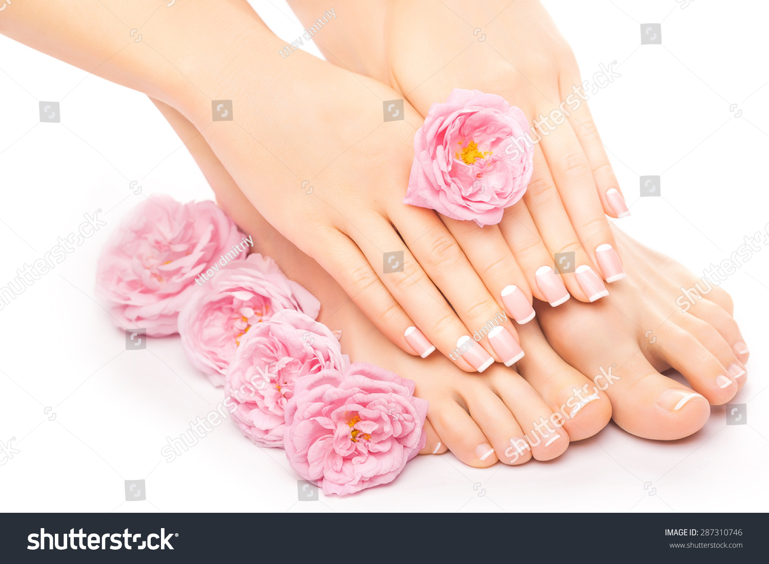 Стоковая фотография 287310746: Relaxing Pedicure Manicure Pink Rose Flower ...