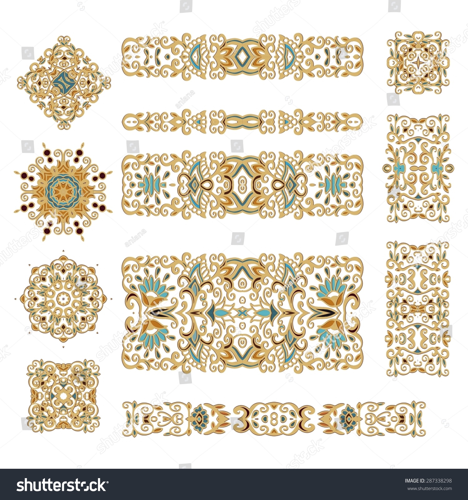 Set Decorative Elements Ornamental Rosettes Mandala Stock Vector ...