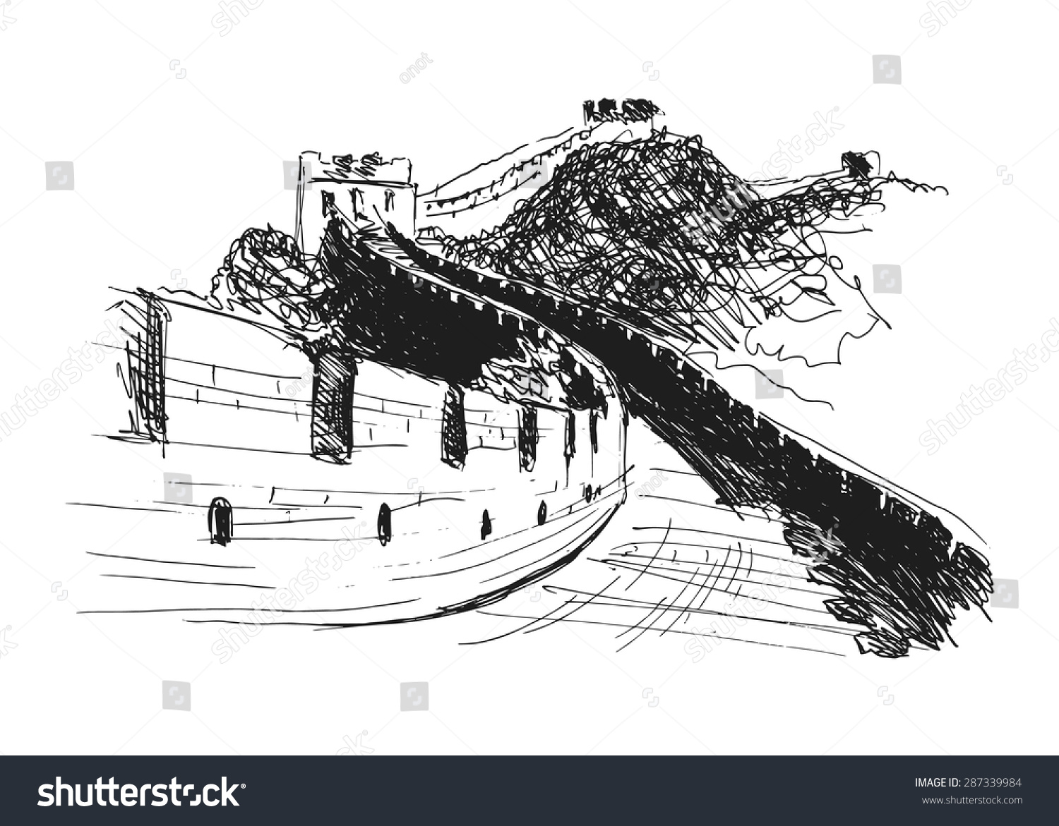 Hand Sketch Great Wall China Stock Vector (Royalty Free) 287339984 ...