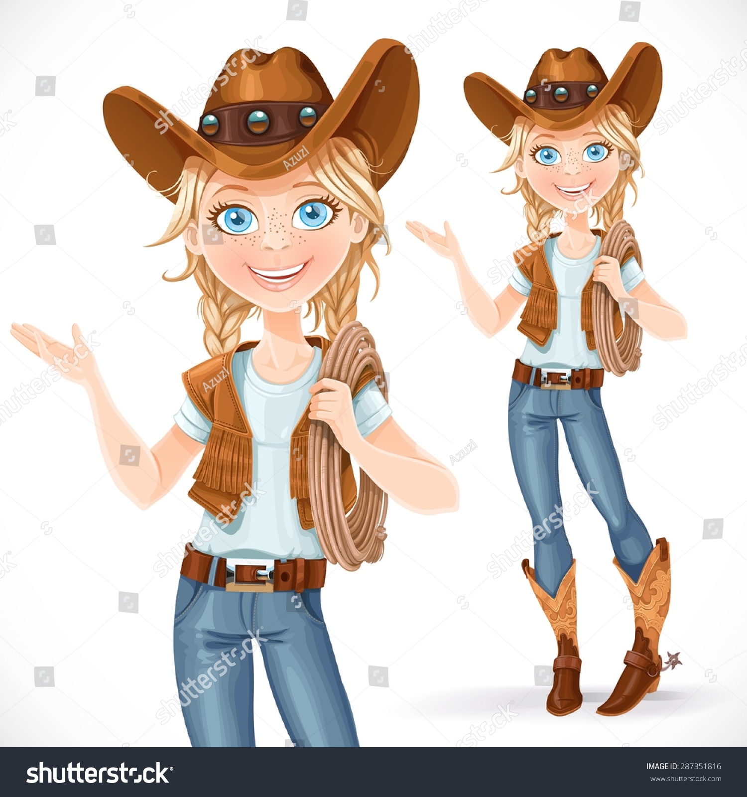 Beautiful Girl Cowboy Hat Lasso Says Stock Vector (Royalty Free ...