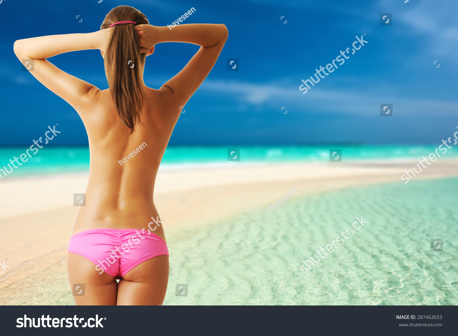 Woman Topless On Beautiful Island Beach Stock Photo Shutterstock