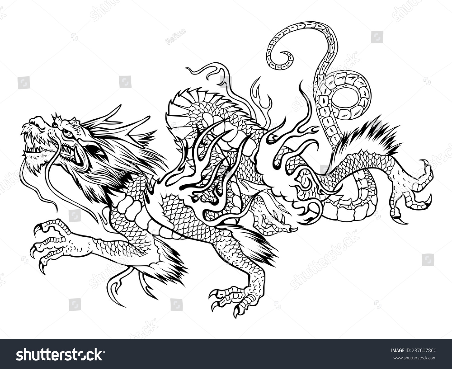 Vector Black White Illustration Japanese Dragon Stock Vector (Royalty ...