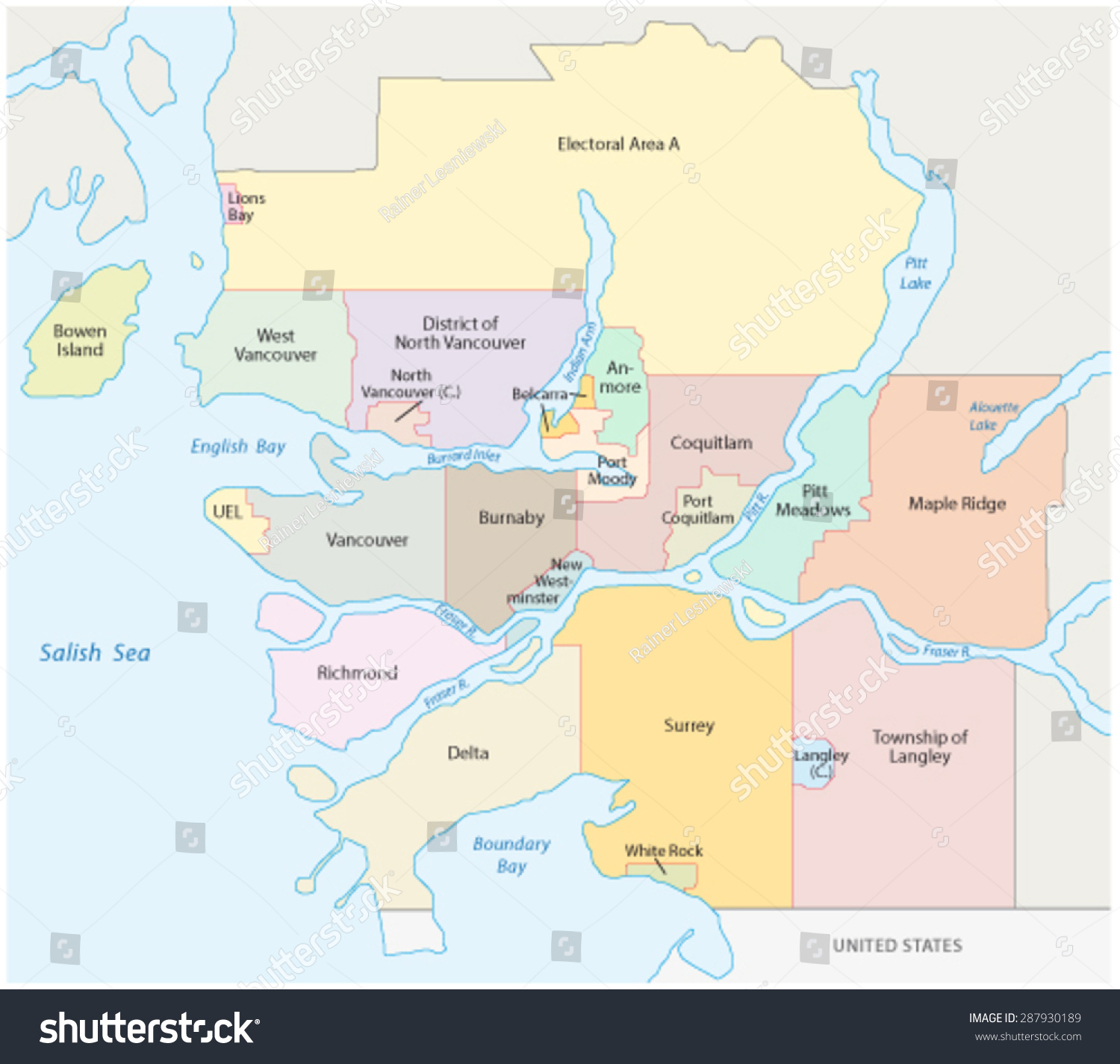 Metro Vancouver Map Stock Vector (Royalty Free) 287930189 | Shutterstock