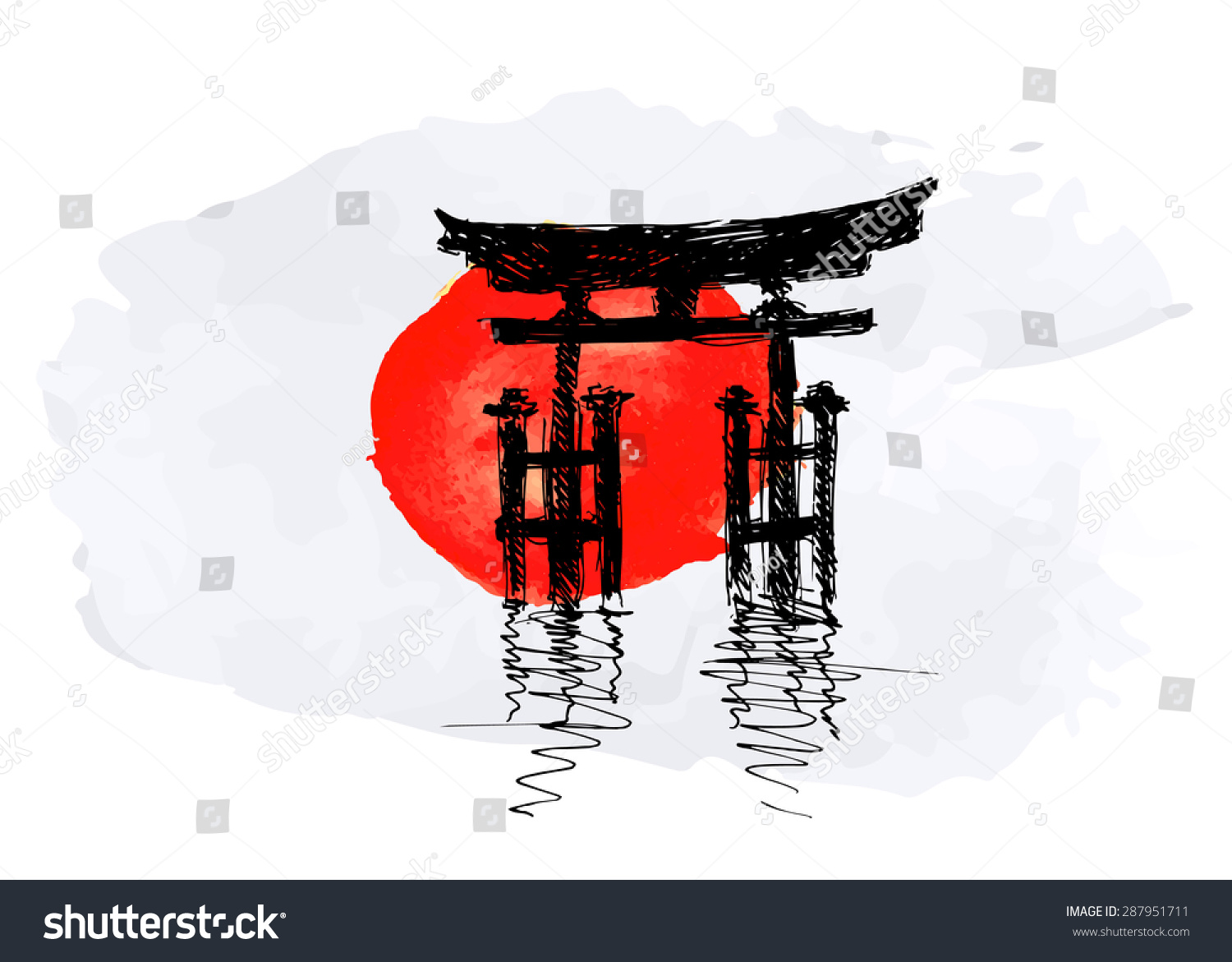 Японские ворота на белом фоне