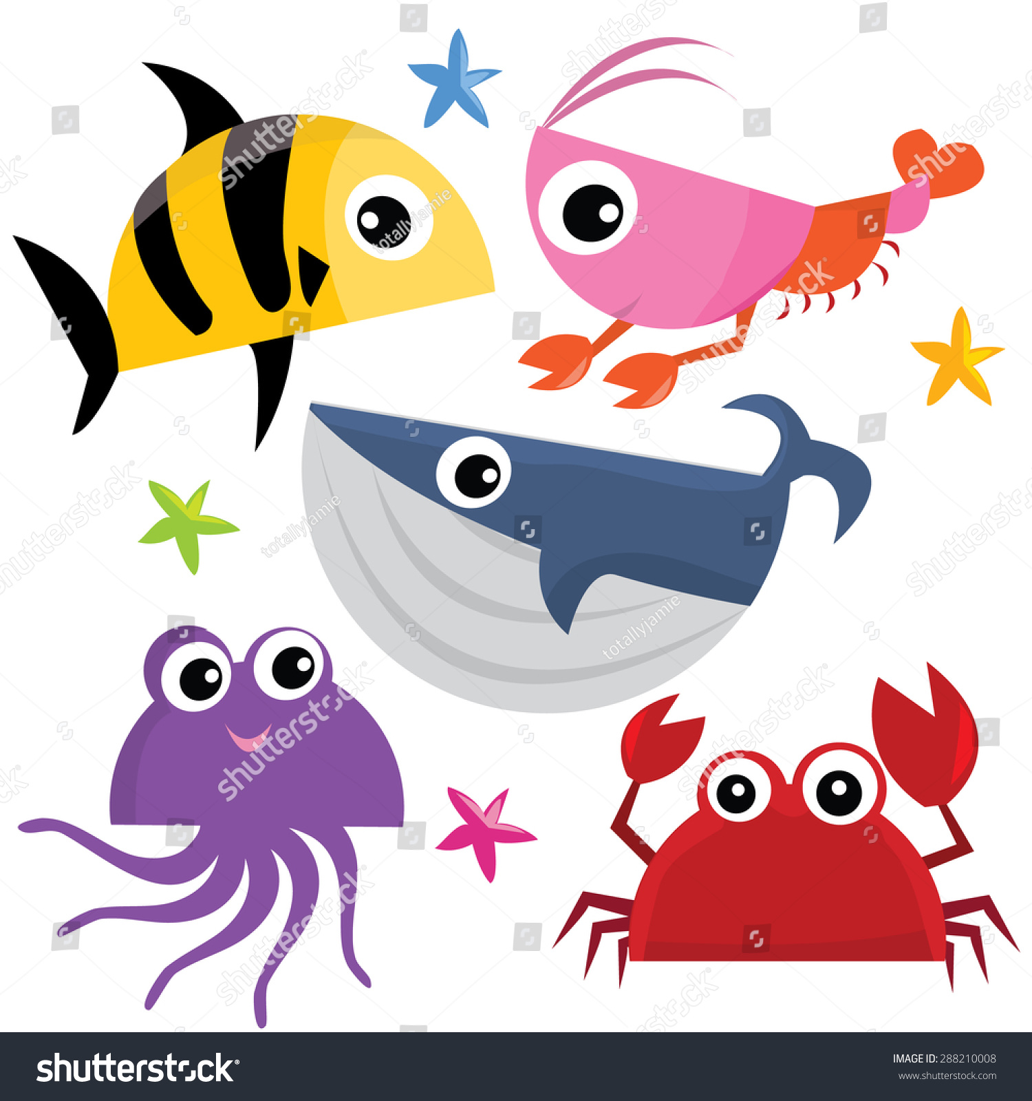 Cute Little Cartoon Underwater Sea Creatures Stock Vector (Royalty Free ...