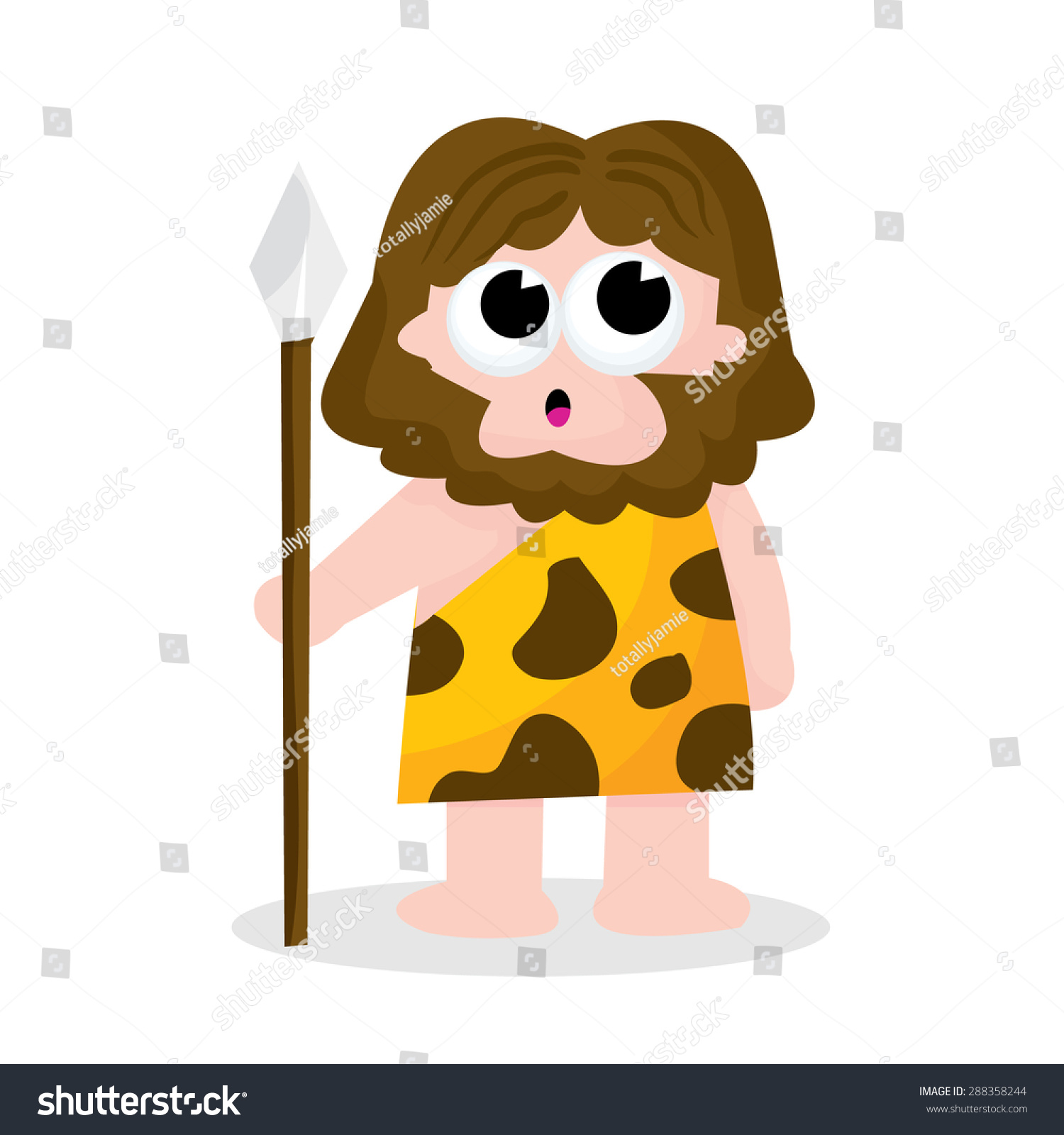 Cute Cartoon Caveman Holding His Spear 스톡 벡터(로열티 프리) 288358244 ...