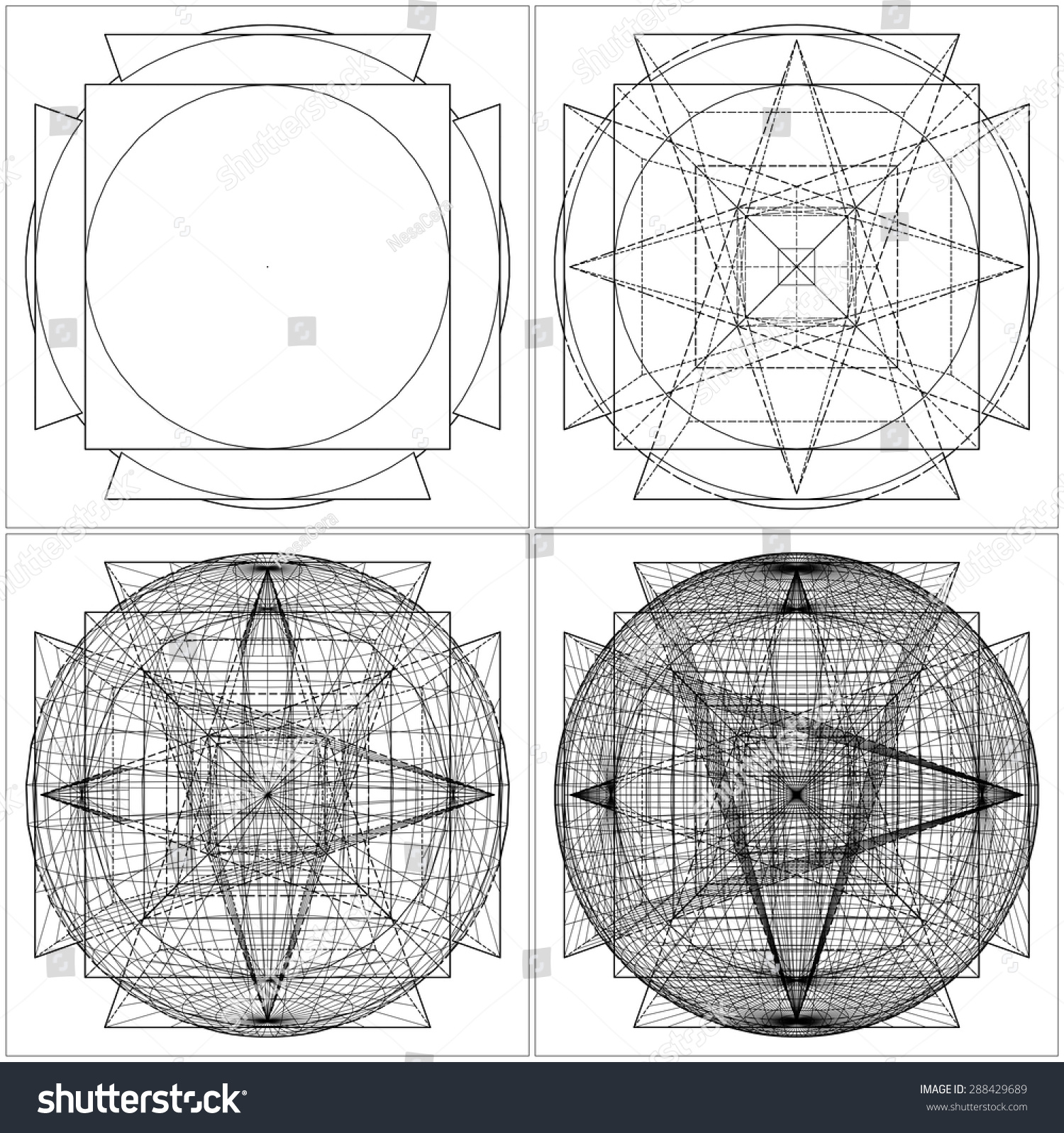 Geometric Intersection Sphere Six Pyramids Vector Stock Vector (Royalty ...