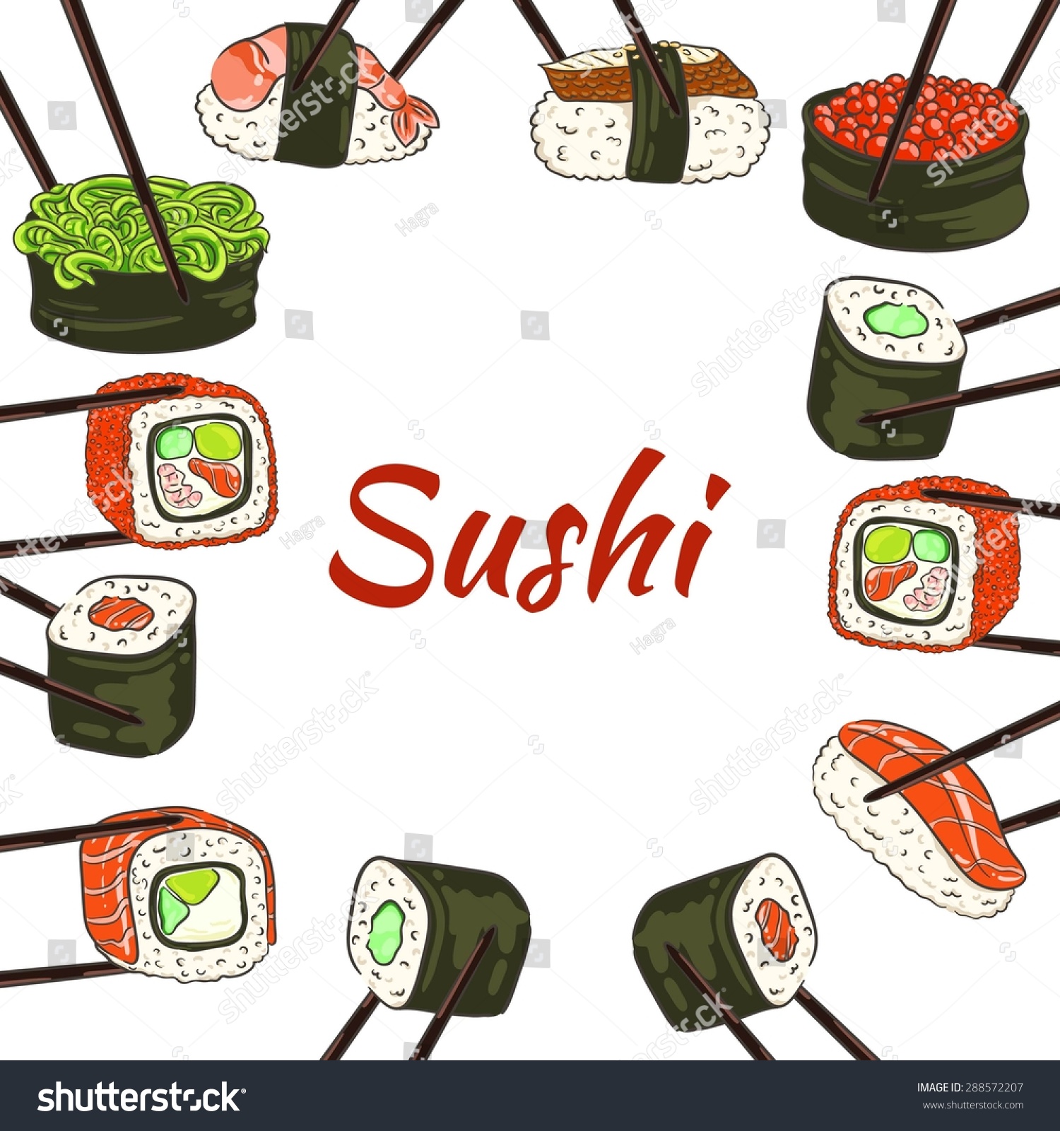 Рисунок суши на белом фоне