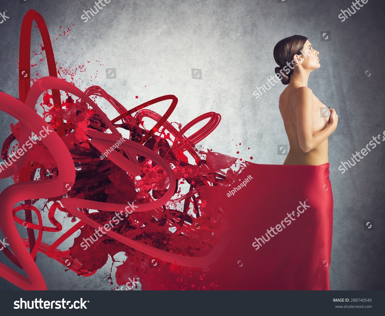 Naked Woman Covered Red Veil Stock Photo Shutterstock