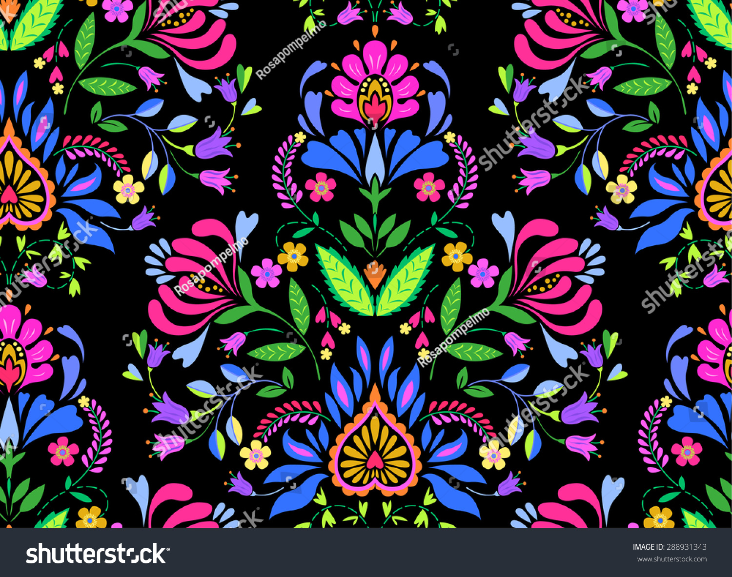 Seamless Folk Pattern Polish Mexican Influence Stock Vector (Royalty ...