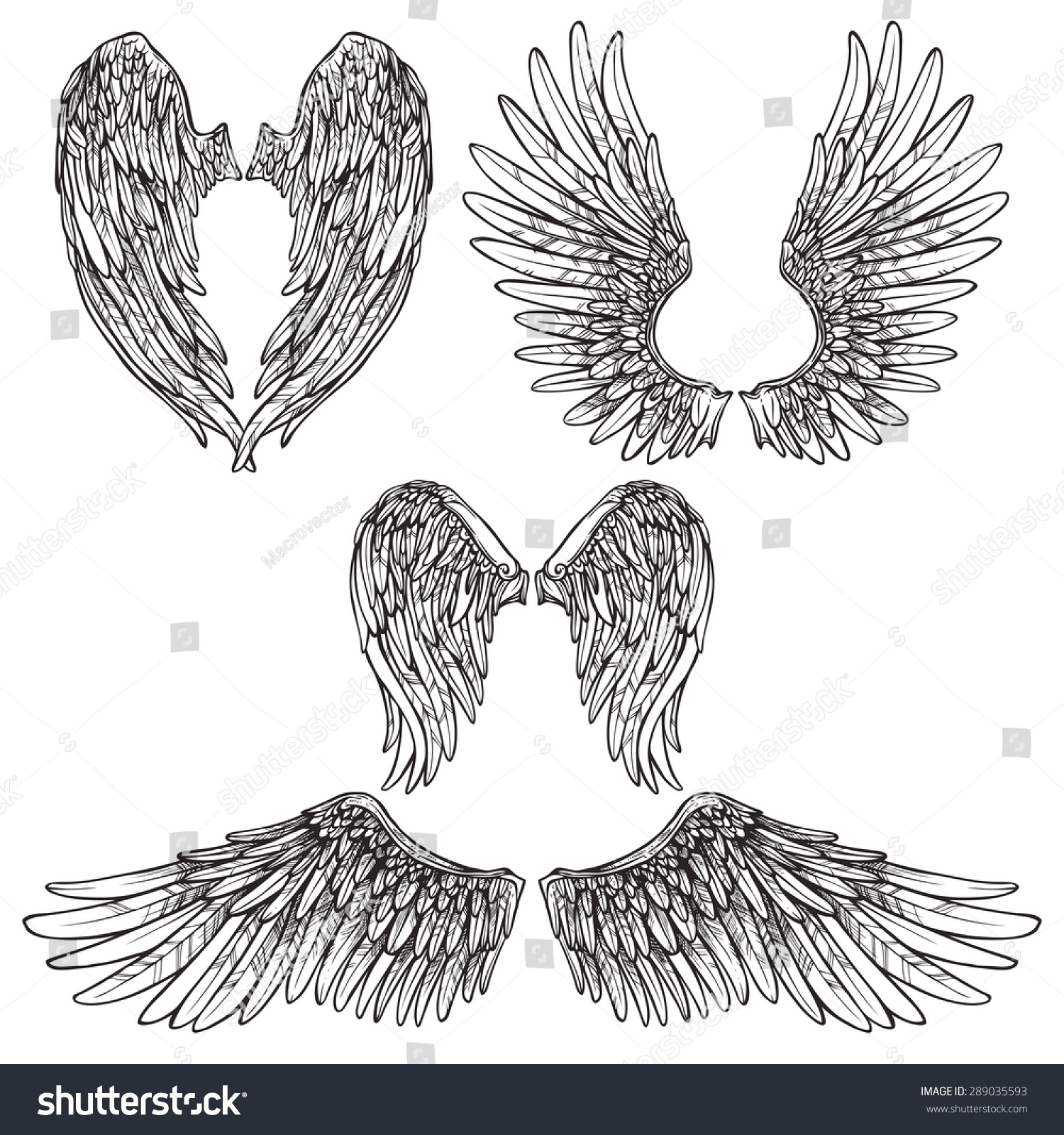 Angel Bird Wings Abstract Sketch Set Stock Vector (Royalty Free ...