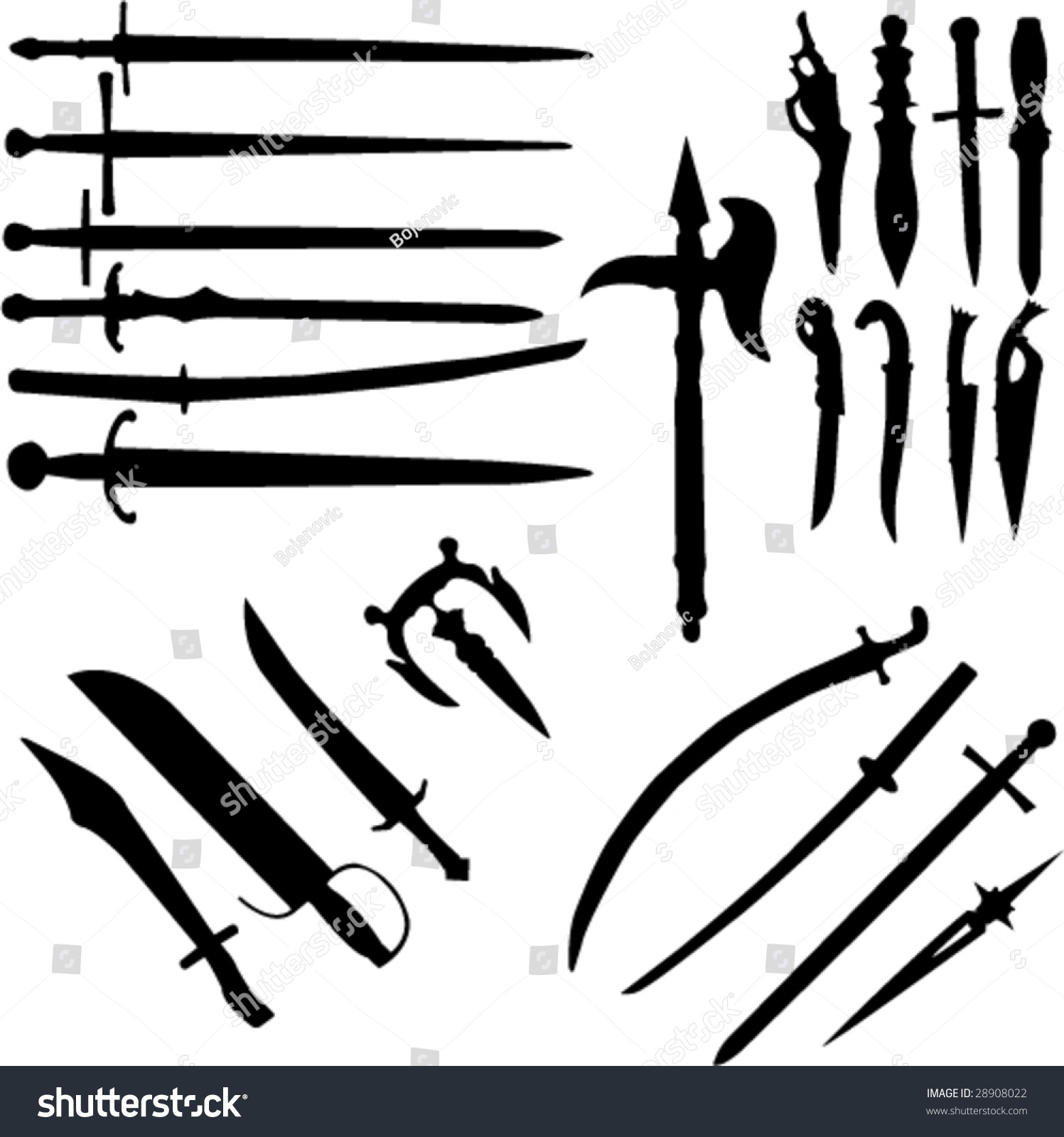 Swords Knifes Silhouettes Vector Stock Vector (Royalty Free) 28908022 ...