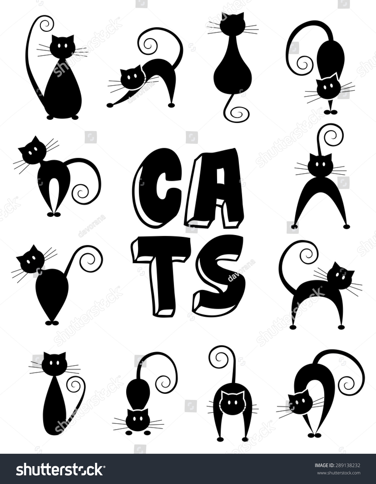 Set Different Pose Black Cats Black Stock Vector (Royalty Free ...