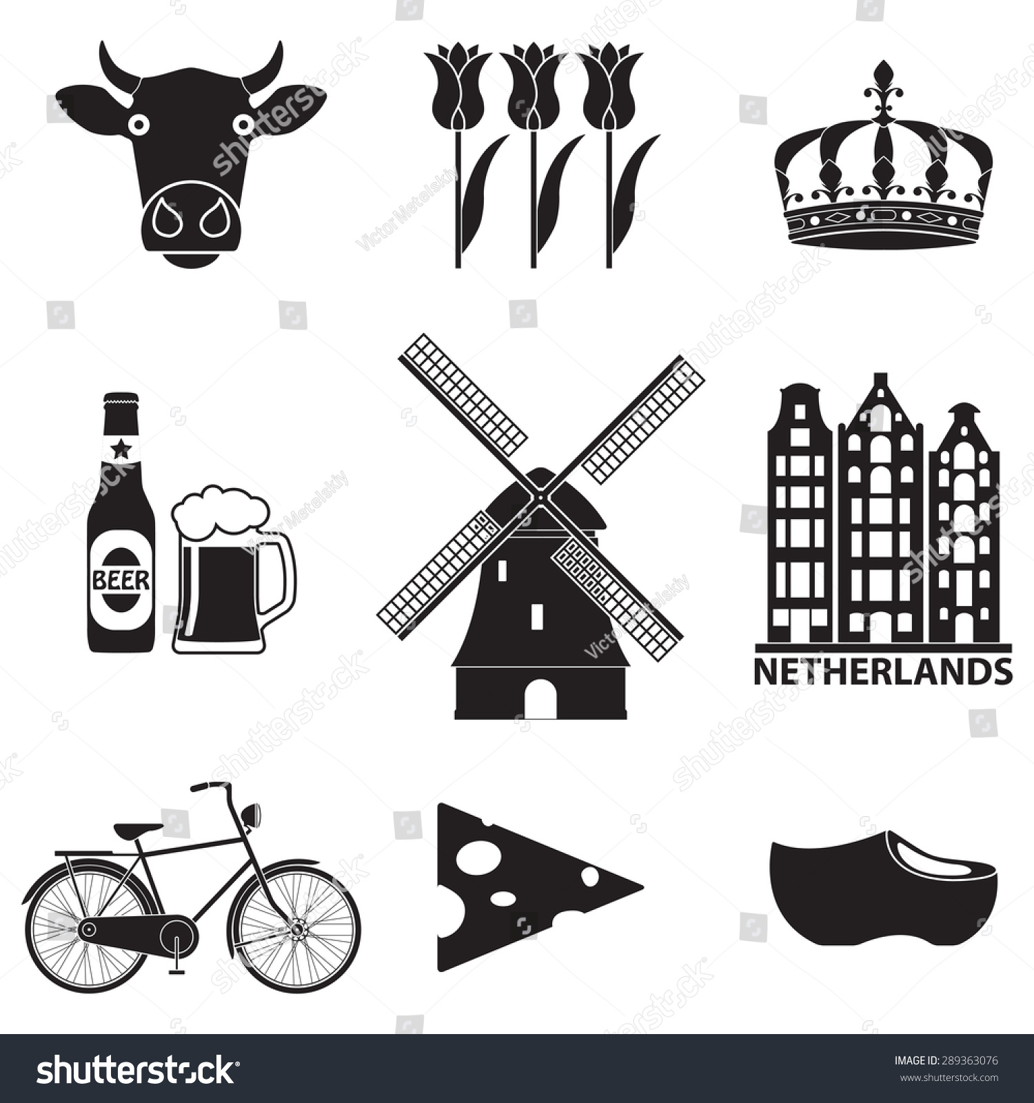 Netherlands Icon Set Isolated On White Stock Vector (Royalty Free ...