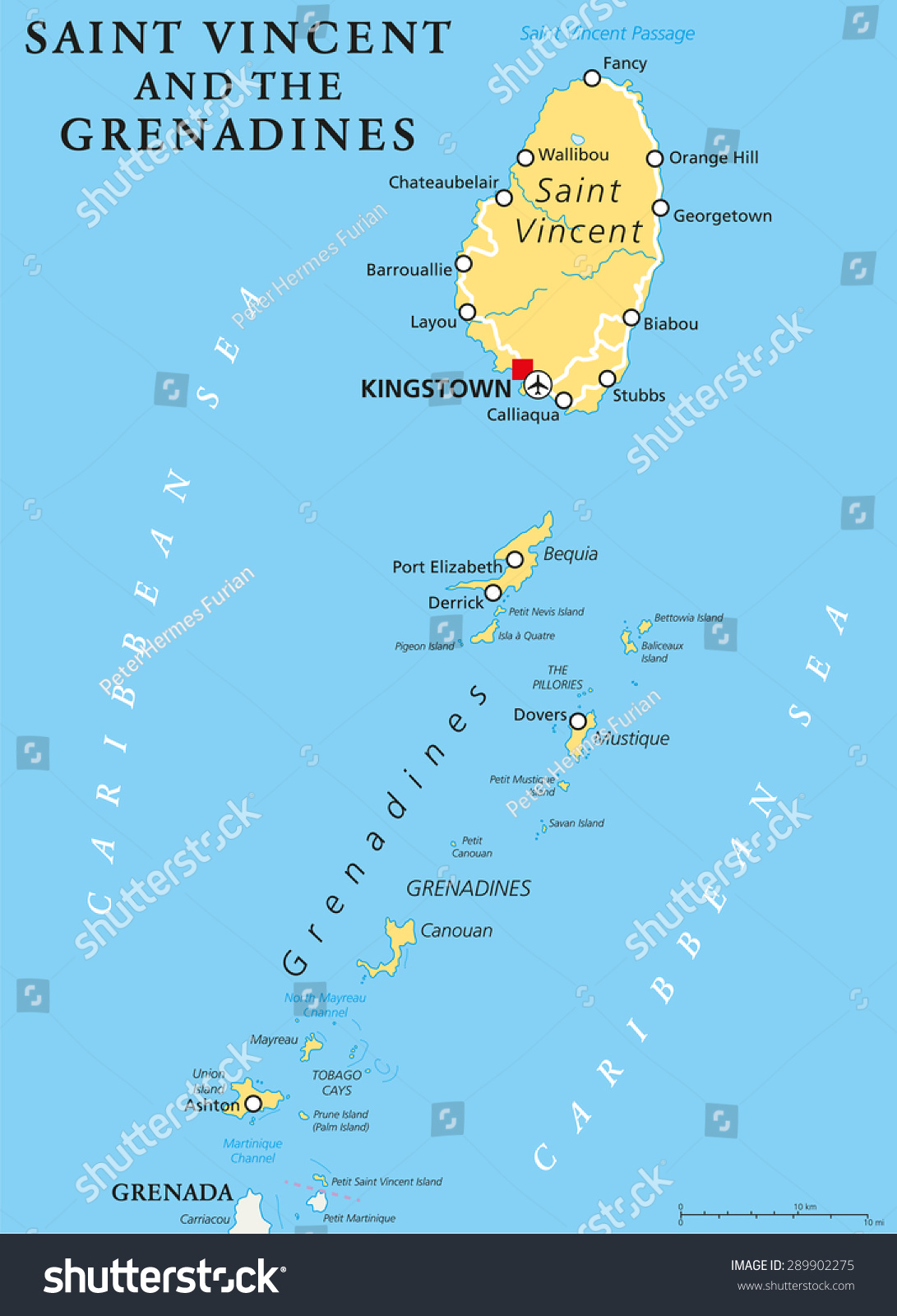 Saint Vincent Grenadines Political Map Capital Stock Vector (Royalty ...