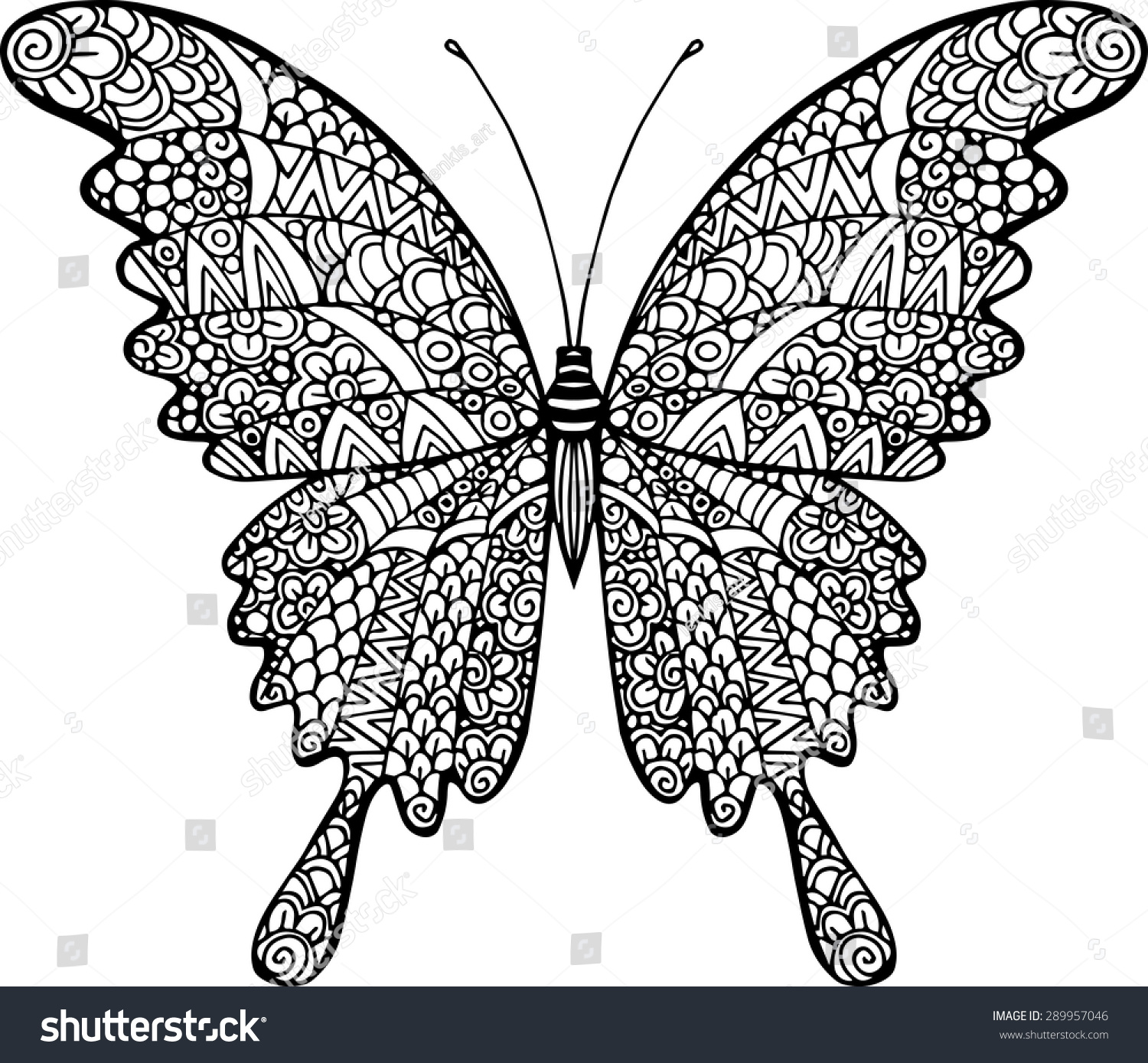 Vector Doodle Abstract Outline Decorative Butterfly Stock Vector ...