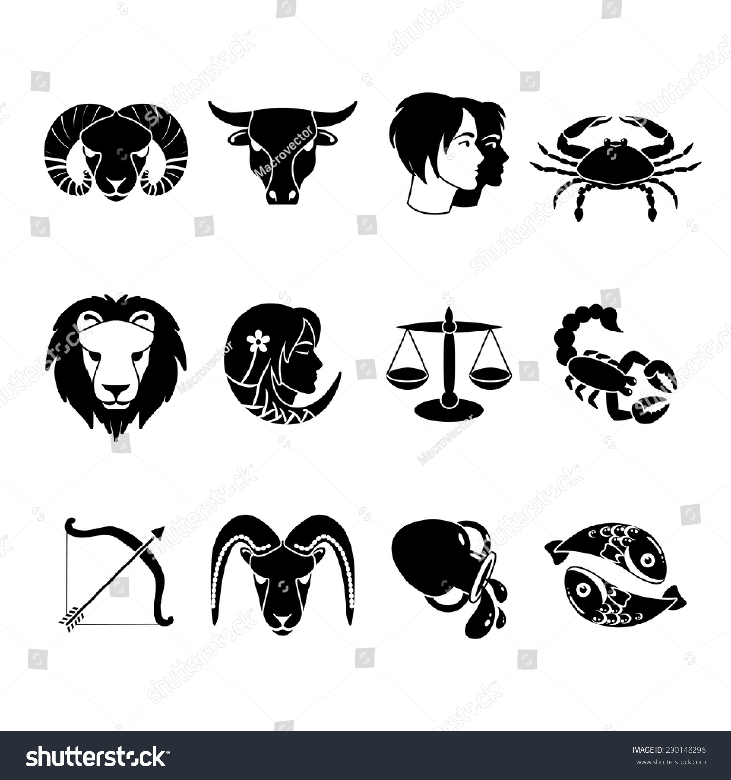 Stylized Icons Set Twelve Zodiac Signs Stock Vector Royalty Free 7510