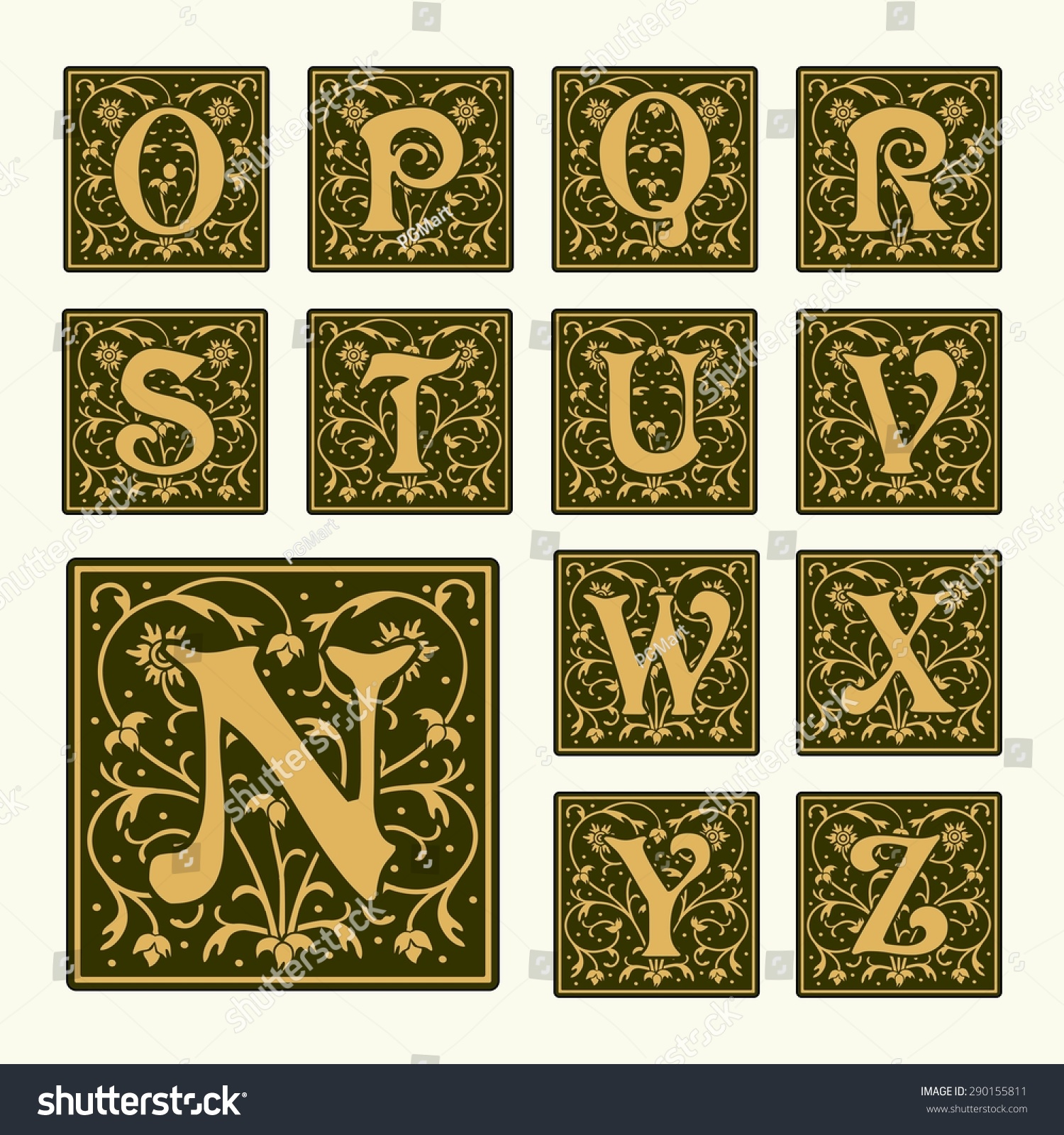 Vintage Set Capital Letters Floral Monograms Stock Vector Royalty Free