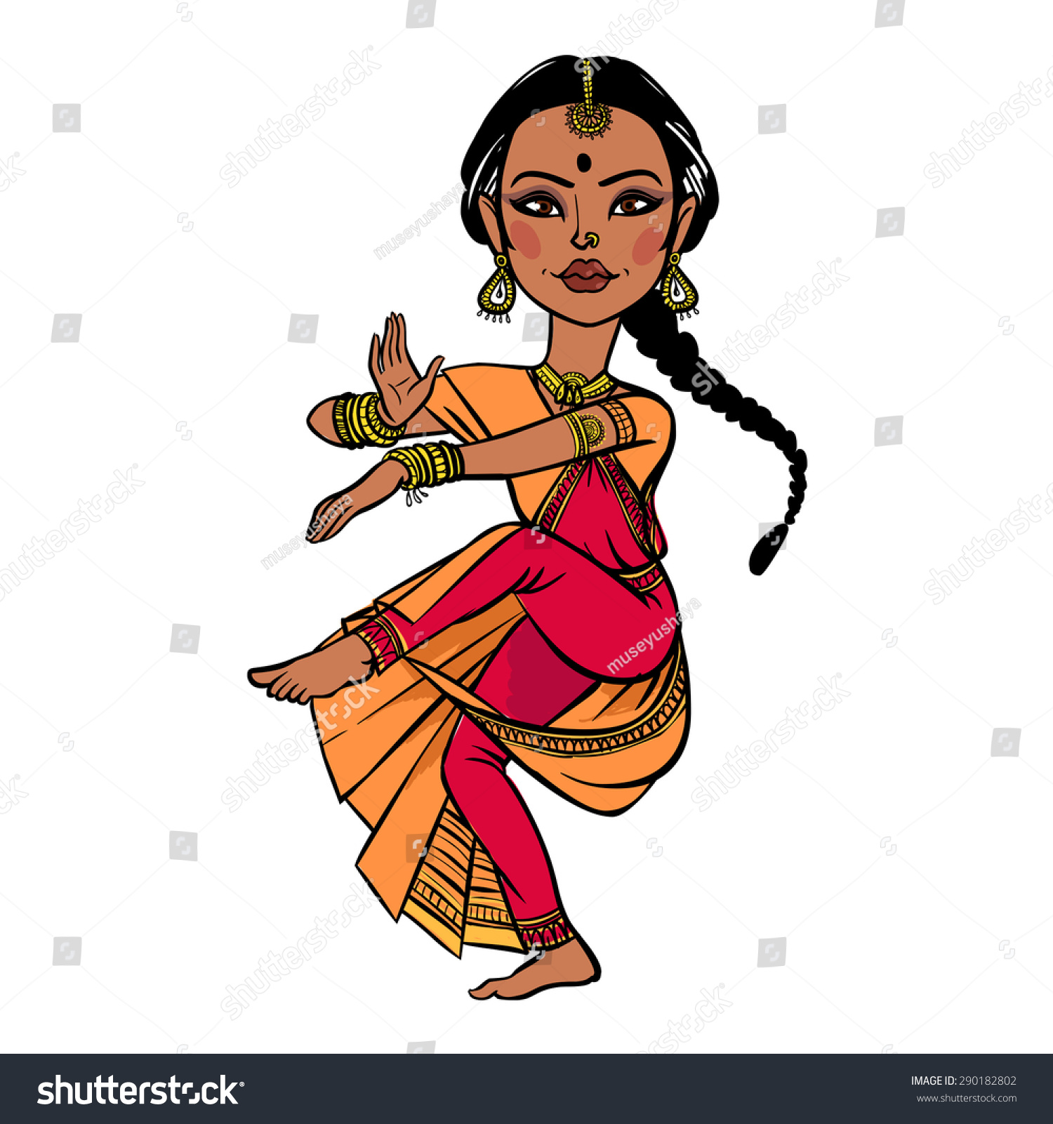 Indian Woman Dancing Vector Illustration Isolated Stock Vector (Royalty ...