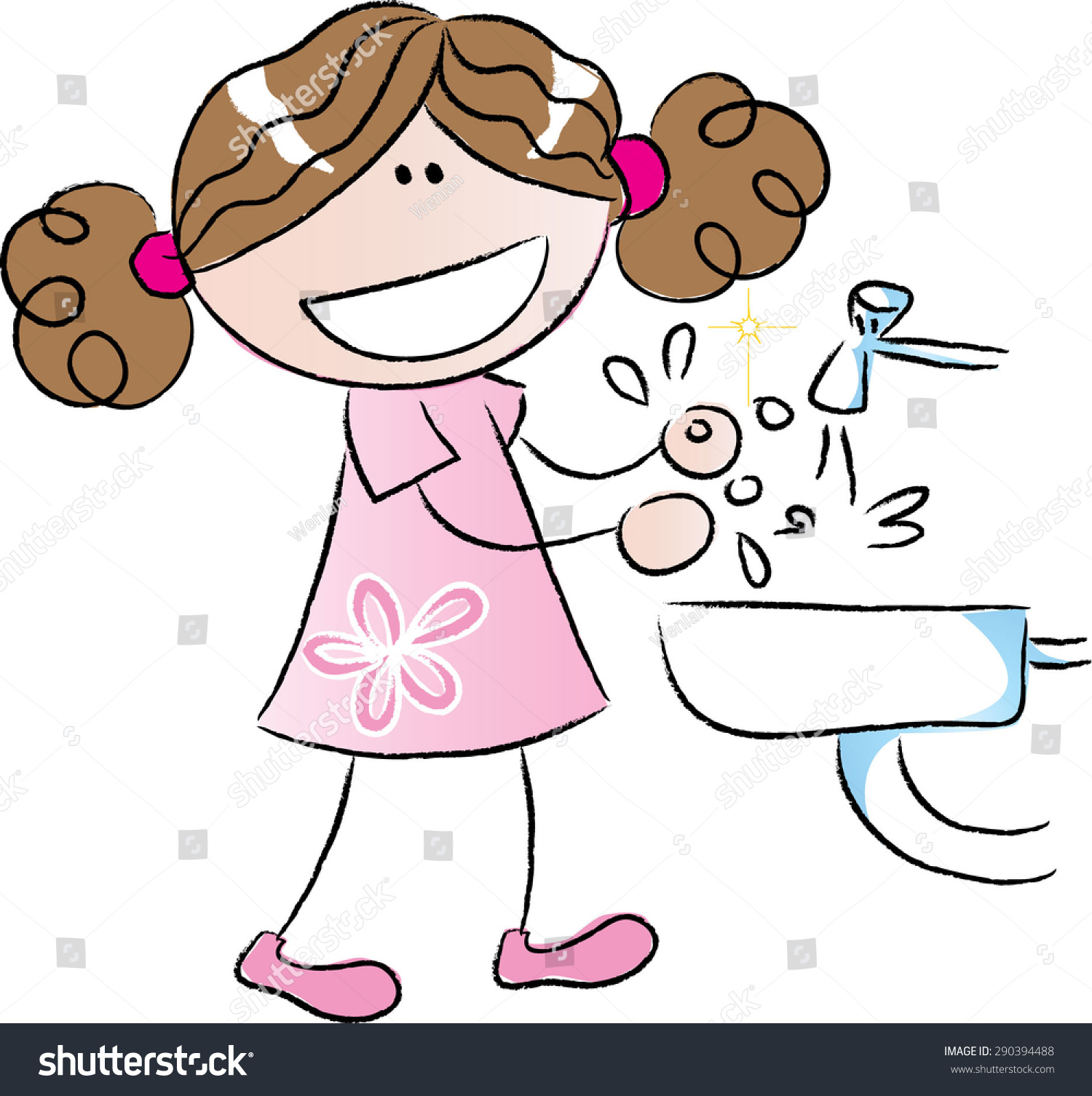 Little Girl Washing Hands Stock Vector (Royalty Free) 290394488 ...