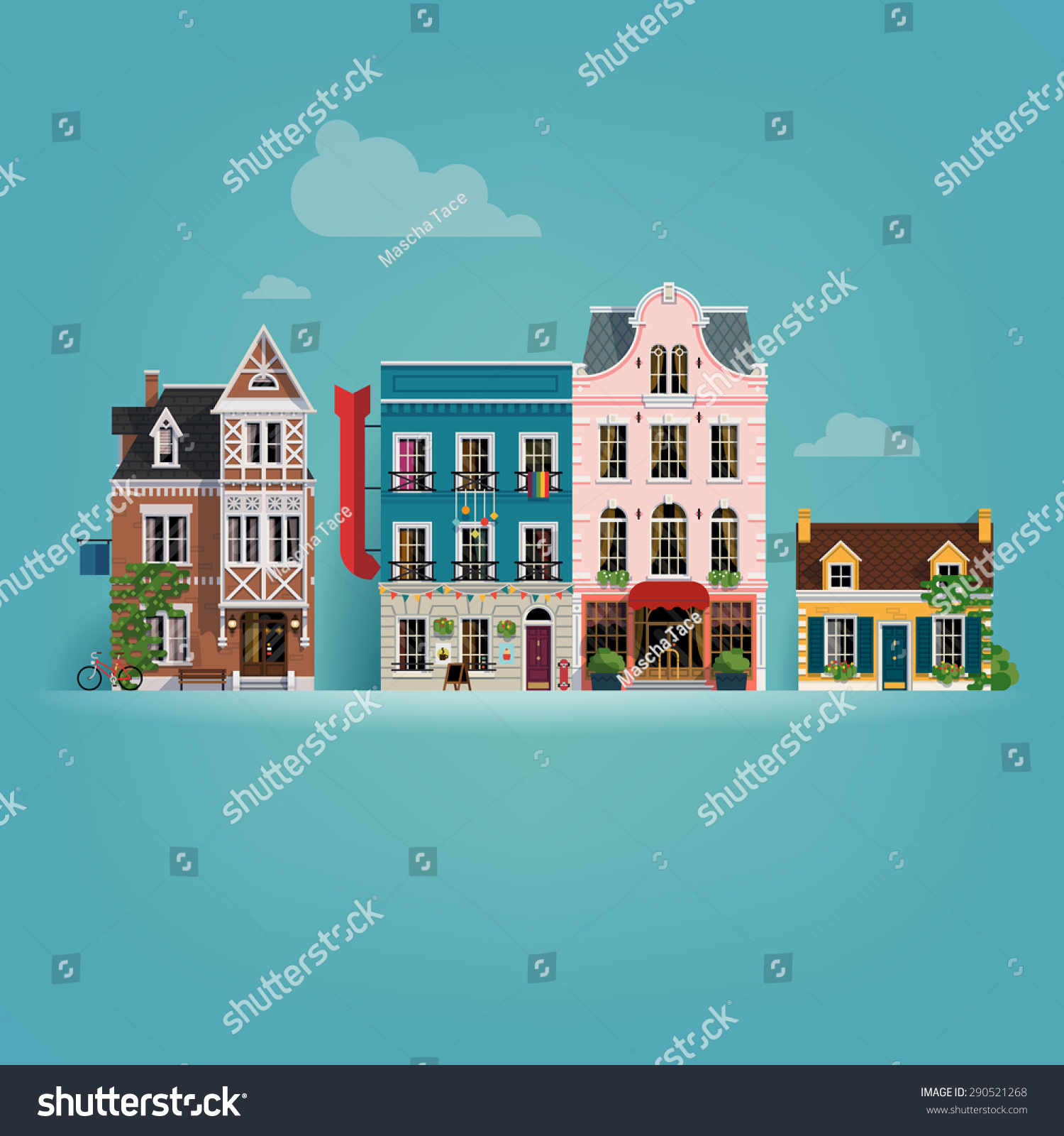 Beautiful Detailed Vector Small European Town Stock Vector (Royalty ...