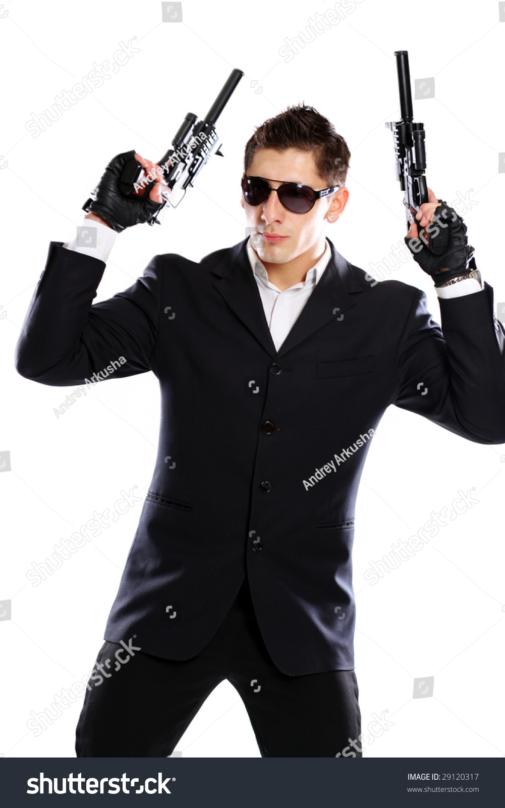 Young Man Black Suit Holding Gun Stock Photo 29120317 | Shutterstock