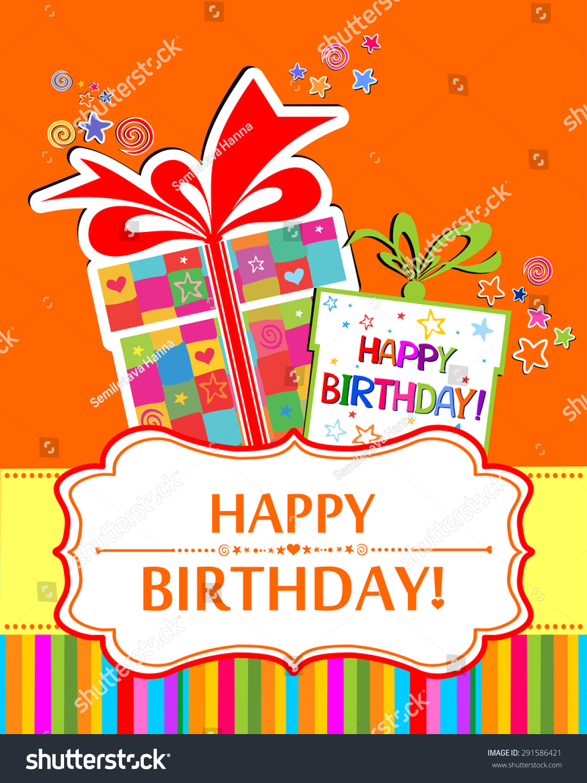 Birthday Card Celebration Orange Background Gift Stock Vector (Royalty ...
