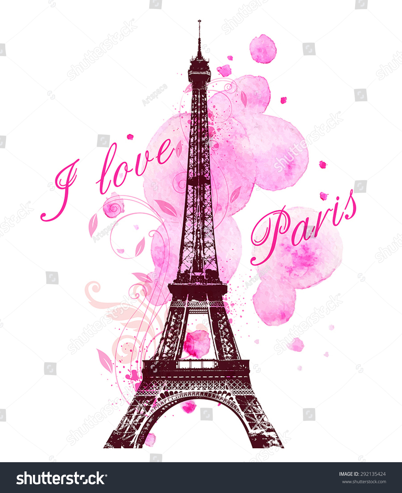 Romantic Background Pink Watercolor Blots Eiffel Stock Vector (Royalty ...